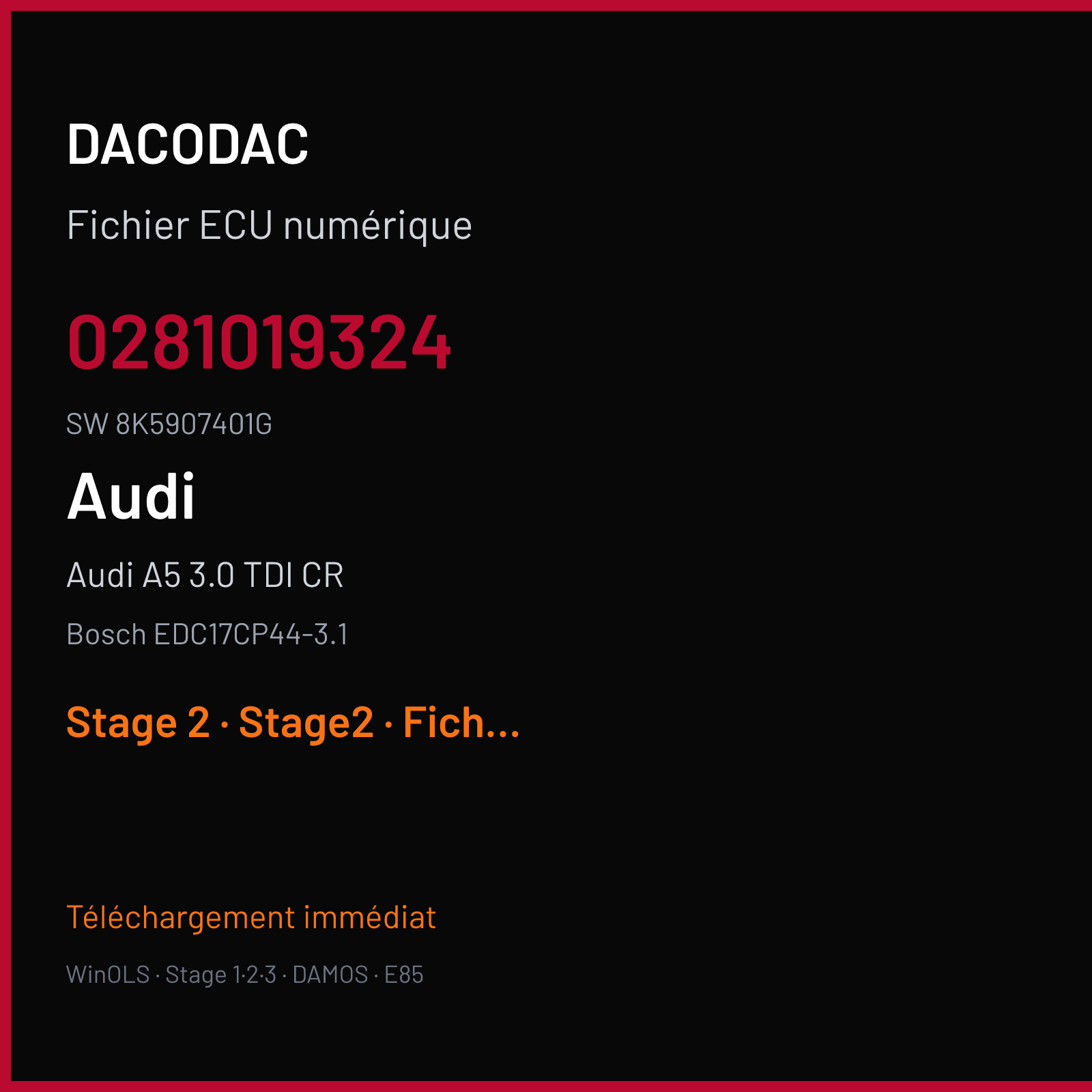 Audi A5 3.0 TDI CR 245 ch (2012) — Bosch EDC17CP44-3.1 — 0281019324 · 8K5907401G · 0002 1037536215 1071B0AH — Stage 2