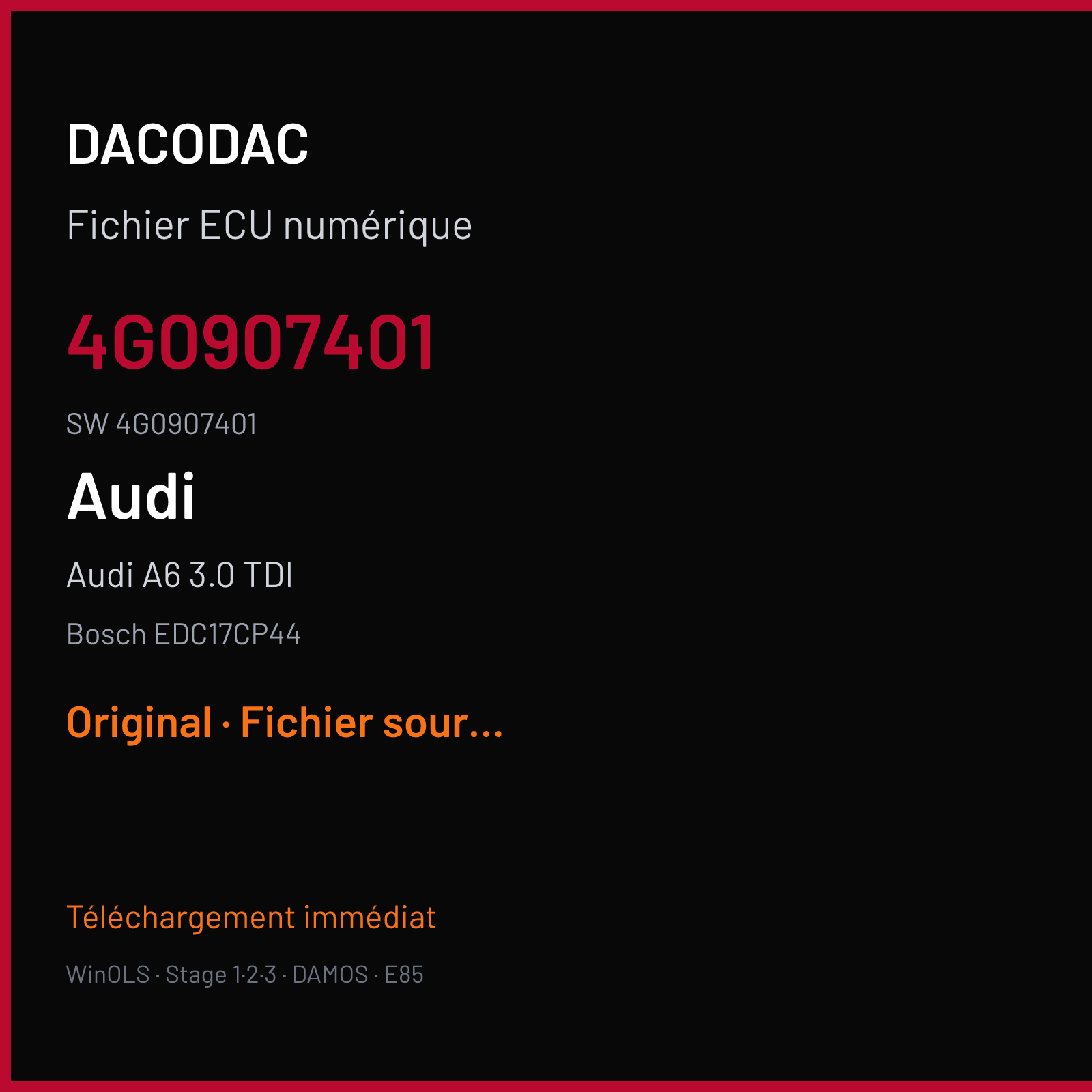 Audi A6 3.0 TDI (2011) — Bosch EDC17CP44 — 4G0907401 · 4G0907401 — Original