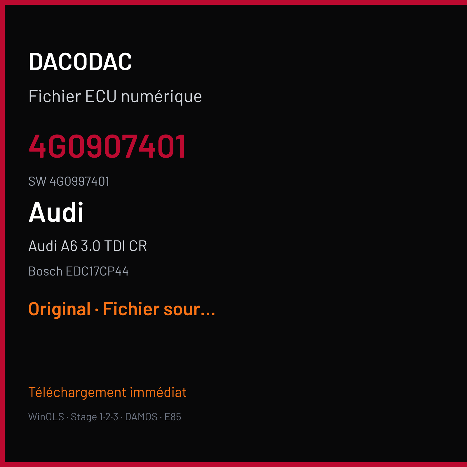 Audi A6 3.0 TDI CR (2013) — Bosch EDC17CP44 — 4G0907401 · 4G0997401 — Original