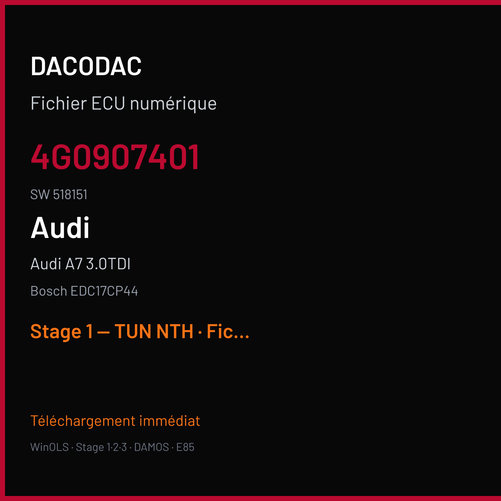 Audi A7 3.0TDI (2012) — Bosch EDC17CP44 — 4G0907401 · 518151 — Stage 1 — TUN NTH
