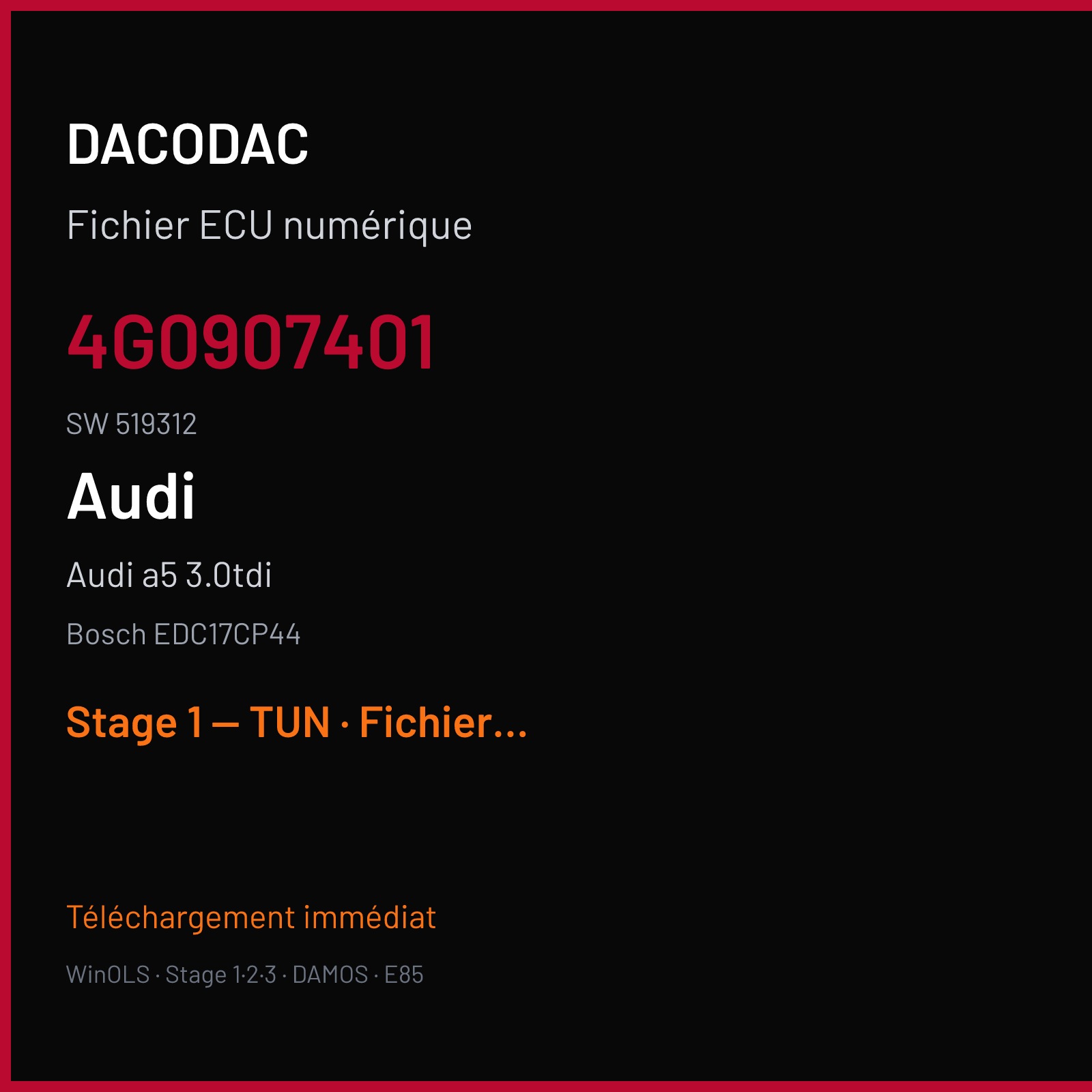 Audi a5 3.0tdi (2011) — Bosch EDC17CP44 — 4G0907401 · 519312 — Stage 1 — TUN