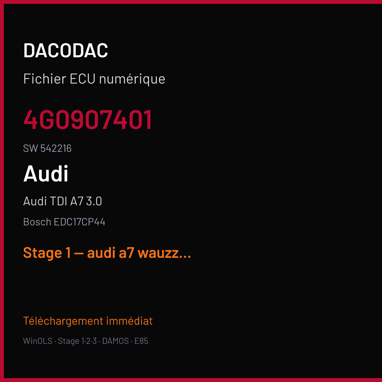 Audi TDI A7 3.0 (2014) — Bosch EDC17CP44 — 4G0907401 · 542216 — Stage 1 — audi a7 wauzzz4g6en152641 cmdflash stage1pg120