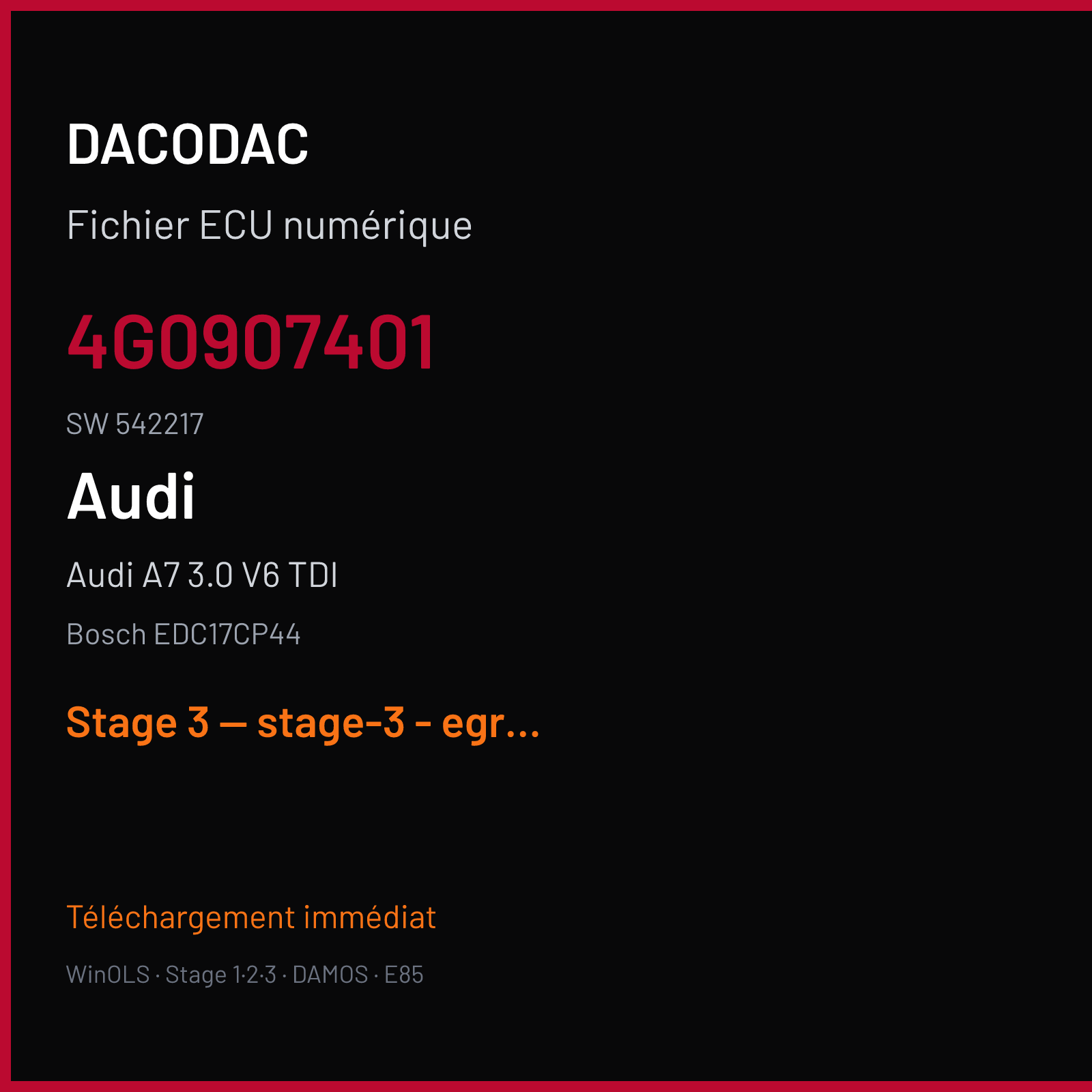 Audi A7 3.0 V6 TDI (2013) — Bosch EDC17CP44 — 4G0907401 · 542217 — Stage 3 — stage-3 - egroff - flappsoff