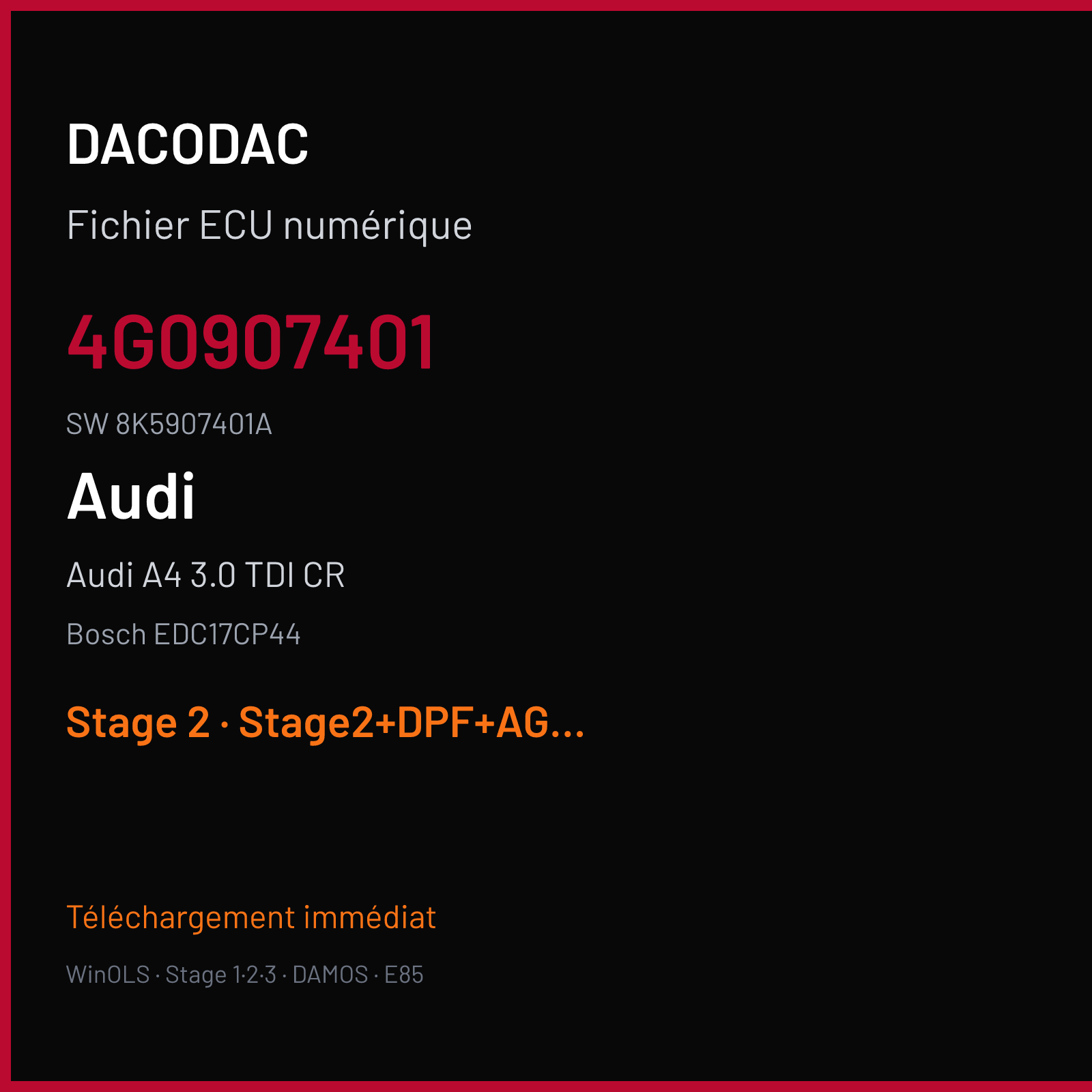 Audi A4 3.0 TDI CR (2013) — Bosch EDC17CP44 — 4G0907401 · 8K5907401A — Stage 2