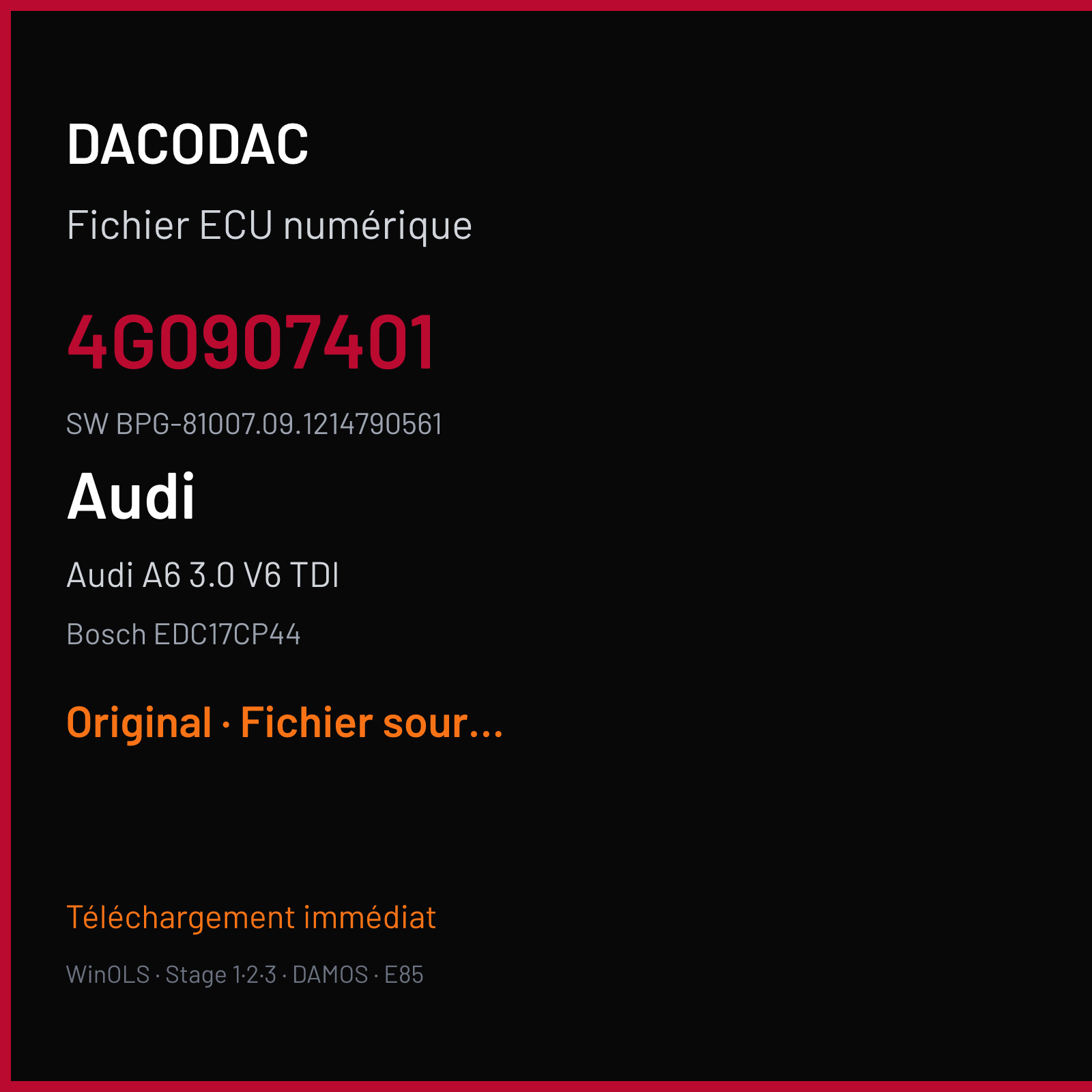 Audi A6 3.0 V6 TDI (2013) — Bosch EDC17CP44 — 4G0907401 · BPG-81007.09.1214790561 — Original