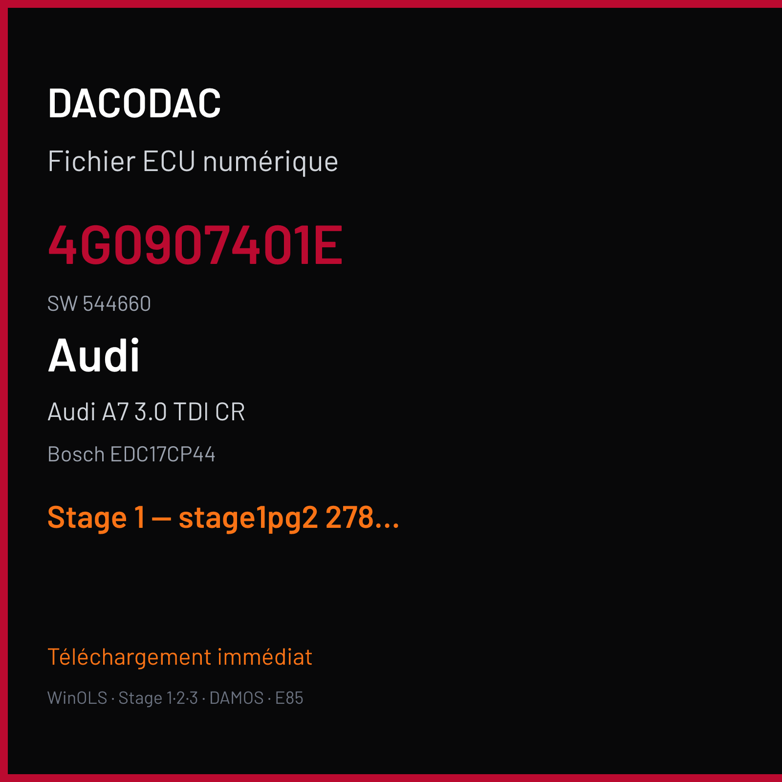 Audi A7 3.0 TDI CR (2014) — Bosch EDC17CP44 — 4G0907401E · 544660 — Stage 1 — stage1pg2 278hp 640nm