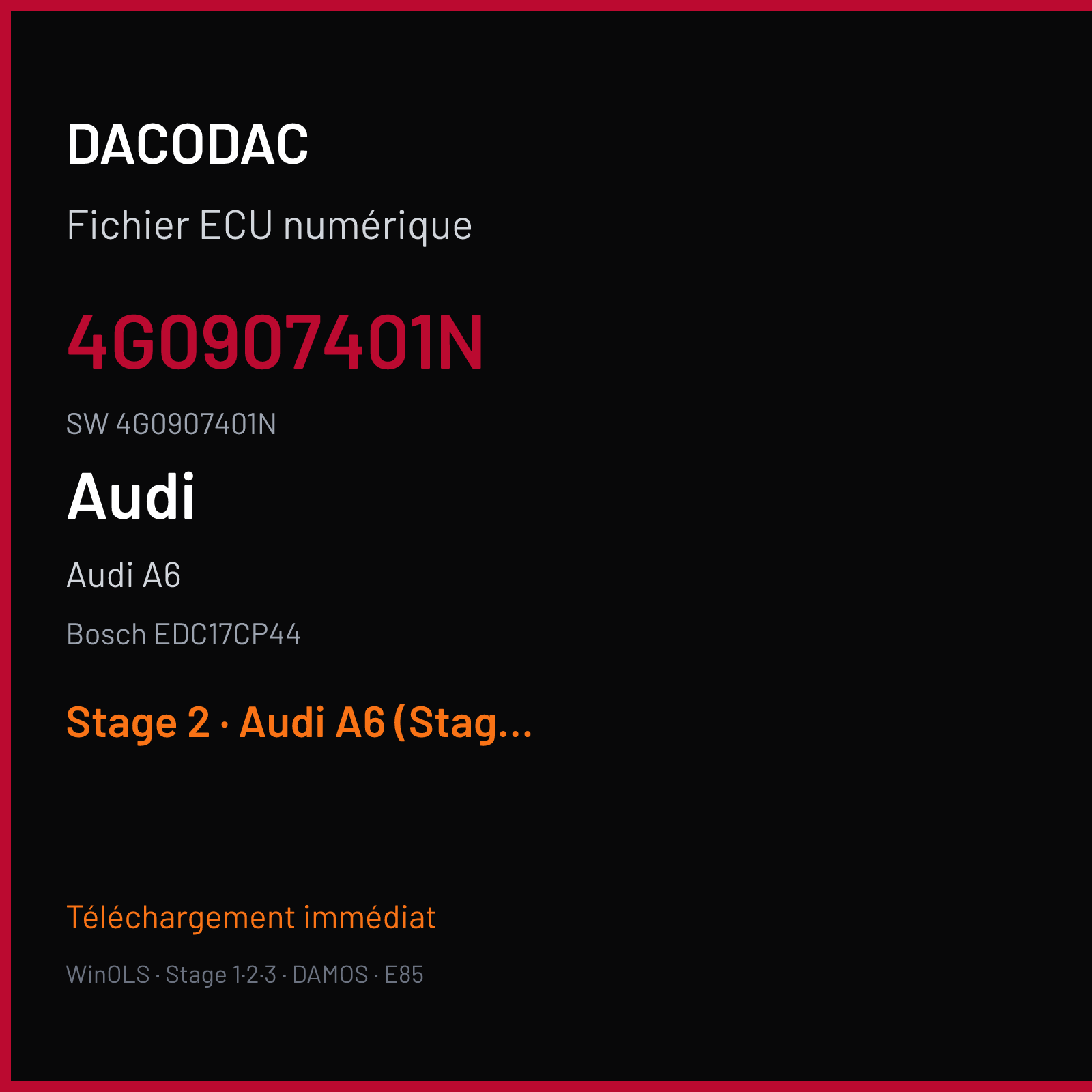 Audi A6 245 ch — Bosch EDC17CP44 — 4G0907401N · 4G0907401N · 052361 — Stage 2