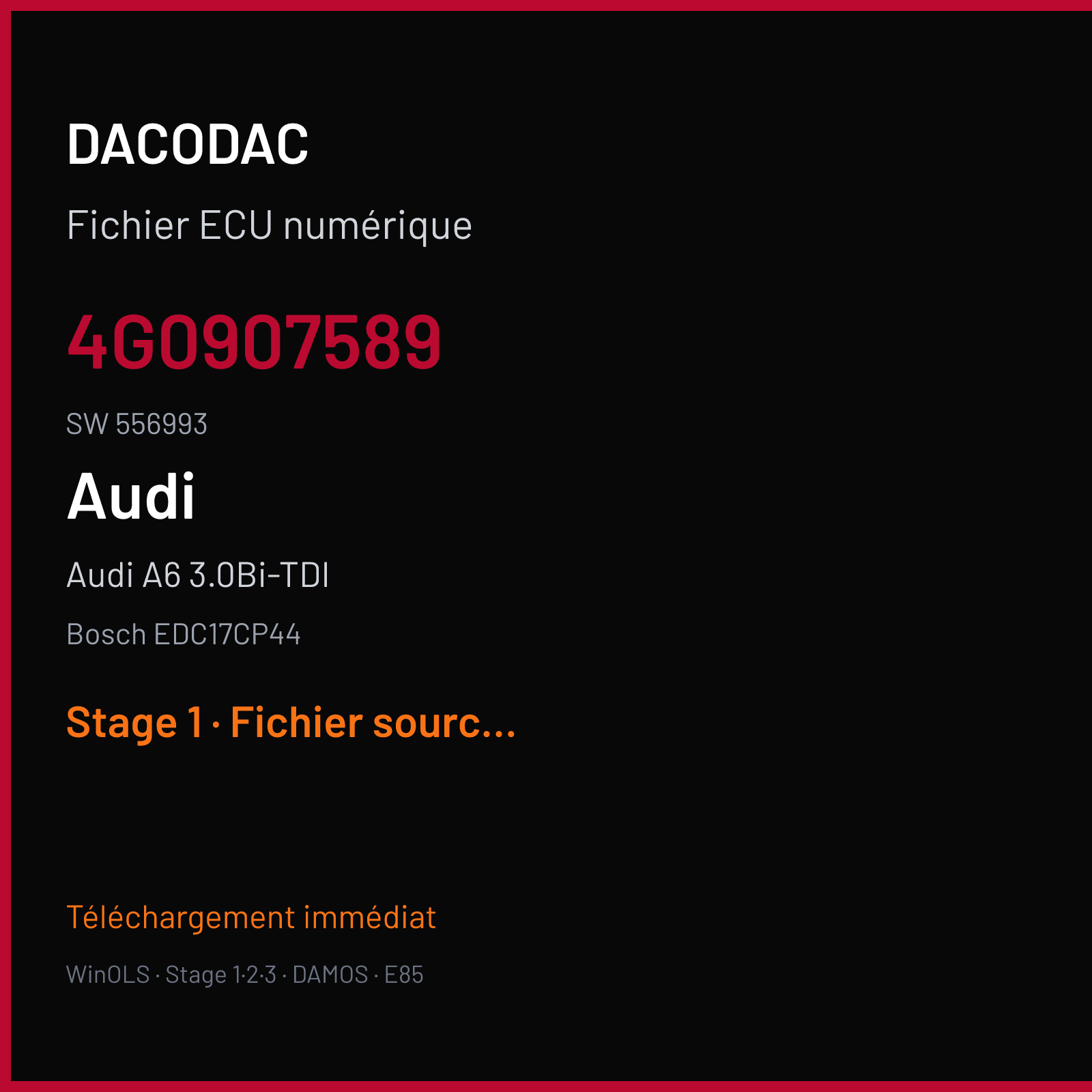 Audi A6 3.0Bi-TDI (2016) — Bosch EDC17CP44 — 4G0907589 · 556993 — Stage 1