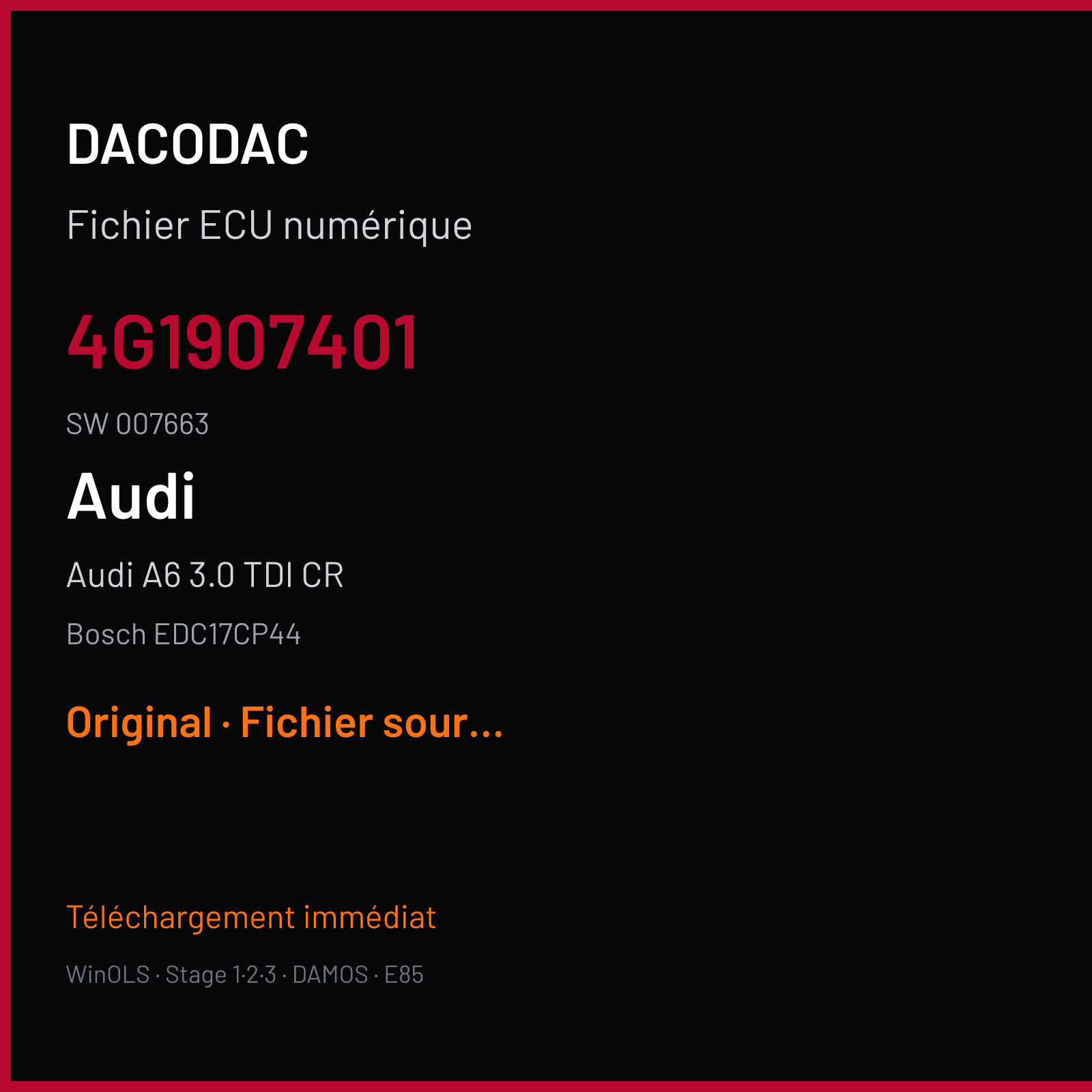 Audi A6 3.0 TDI CR (2016) — Bosch EDC17CP44 — 4G1907401 · 007663 — Original