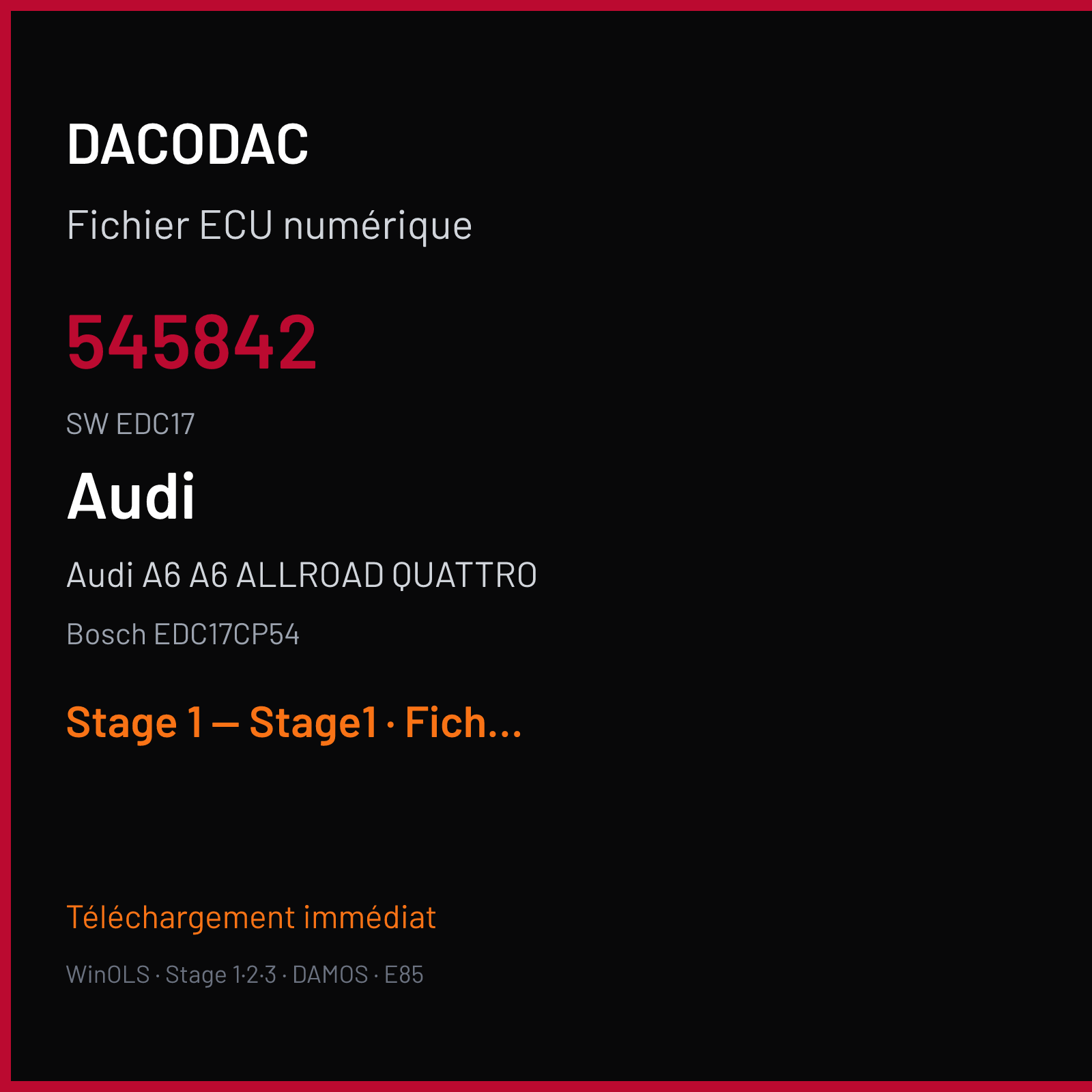 Audi A6 A6 ALLROAD QUATTRO (2014) — Bosch EDC17CP54 — 545842 · EDC17 — Stage 1 — Stage1