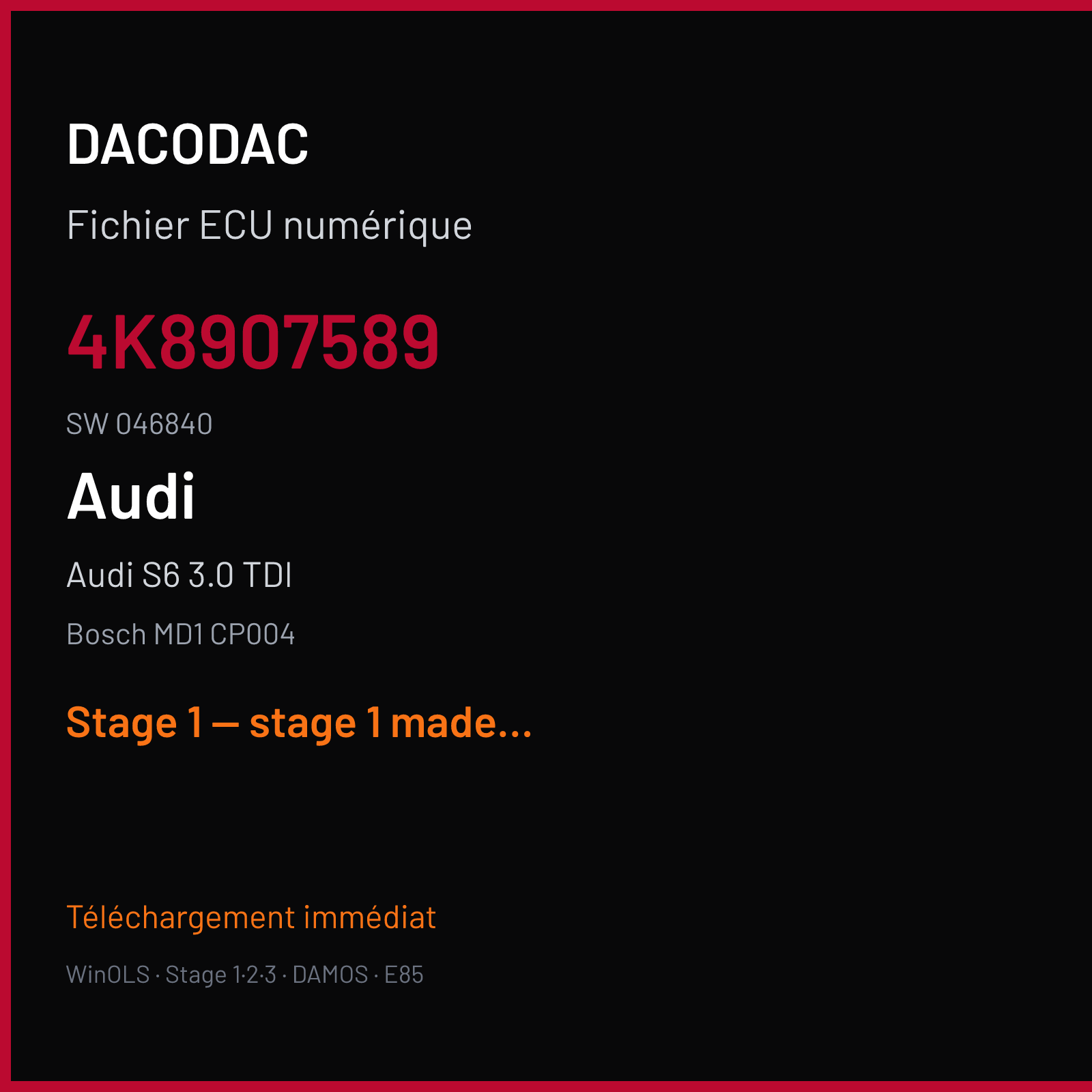 Audi S6 3.0 TDI (2019) — Bosch MD1 CP004 — 4K8907589 · 046840 — Stage 1 — stage 1 made from 423hp 754nm file