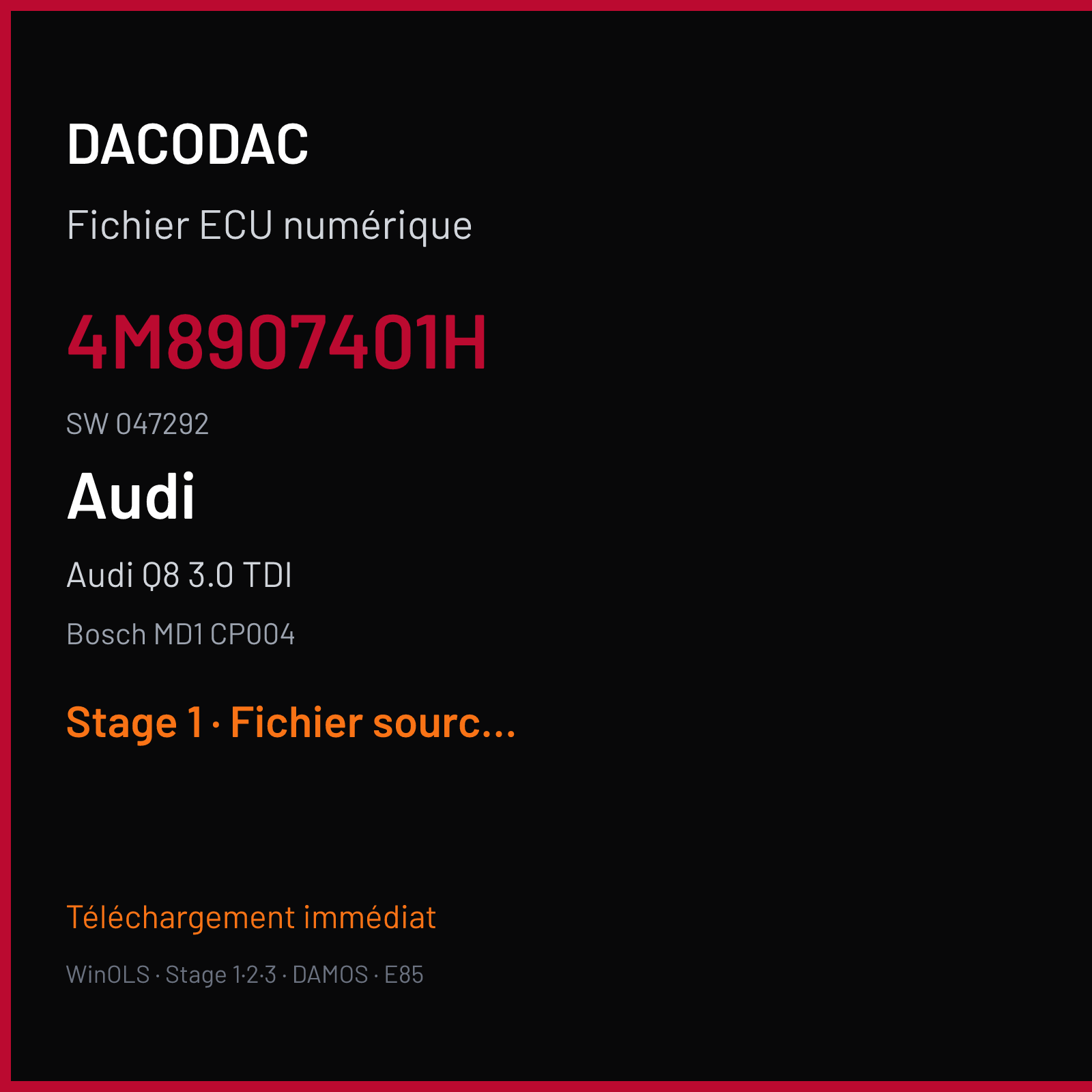 Audi Q8 3.0 TDI (2020) — Bosch MD1 CP004 — 4M8907401H · 047292 — Stage 1