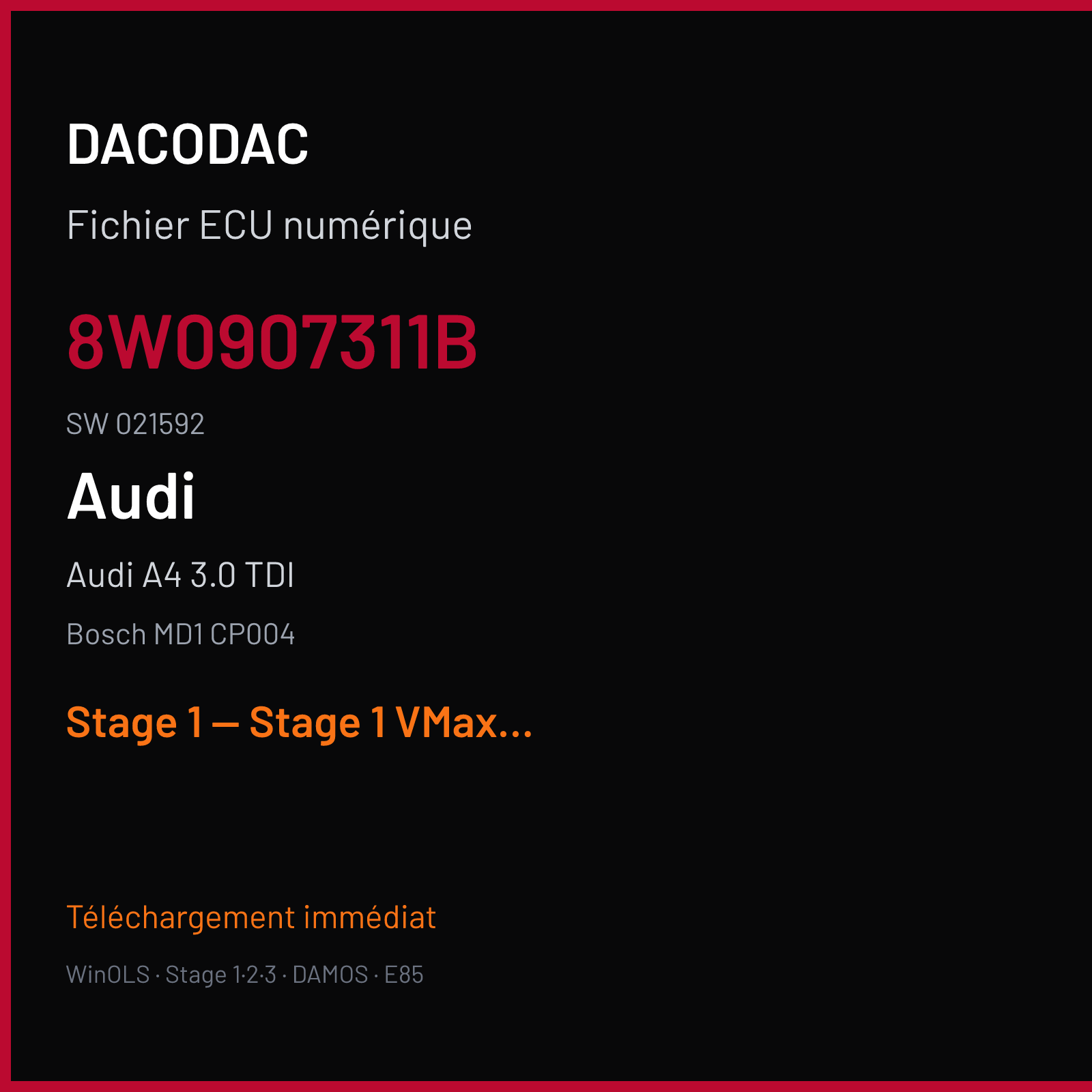 Audi A4 3.0 TDI (2015) — Bosch MD1 CP004 — 8W0907311B · 021592 — Stage 1 — Stage 1 VMax OFF