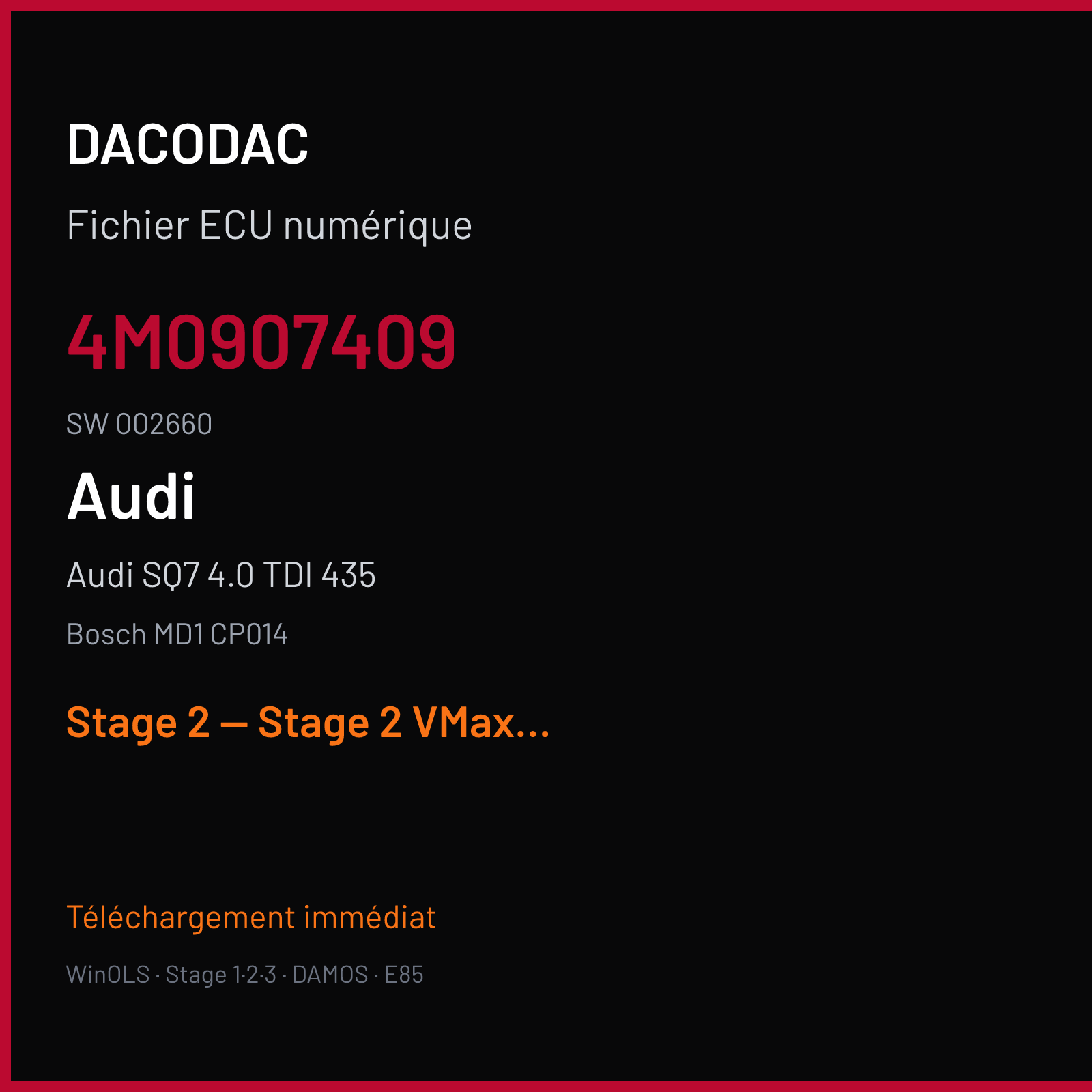 Audi SQ7 4.0 TDI 435 (2016) — Bosch MD1 CP014 — 4M0907409 · 002660 — Stage 2 — Stage 2 VMax OFF other tuner Noa