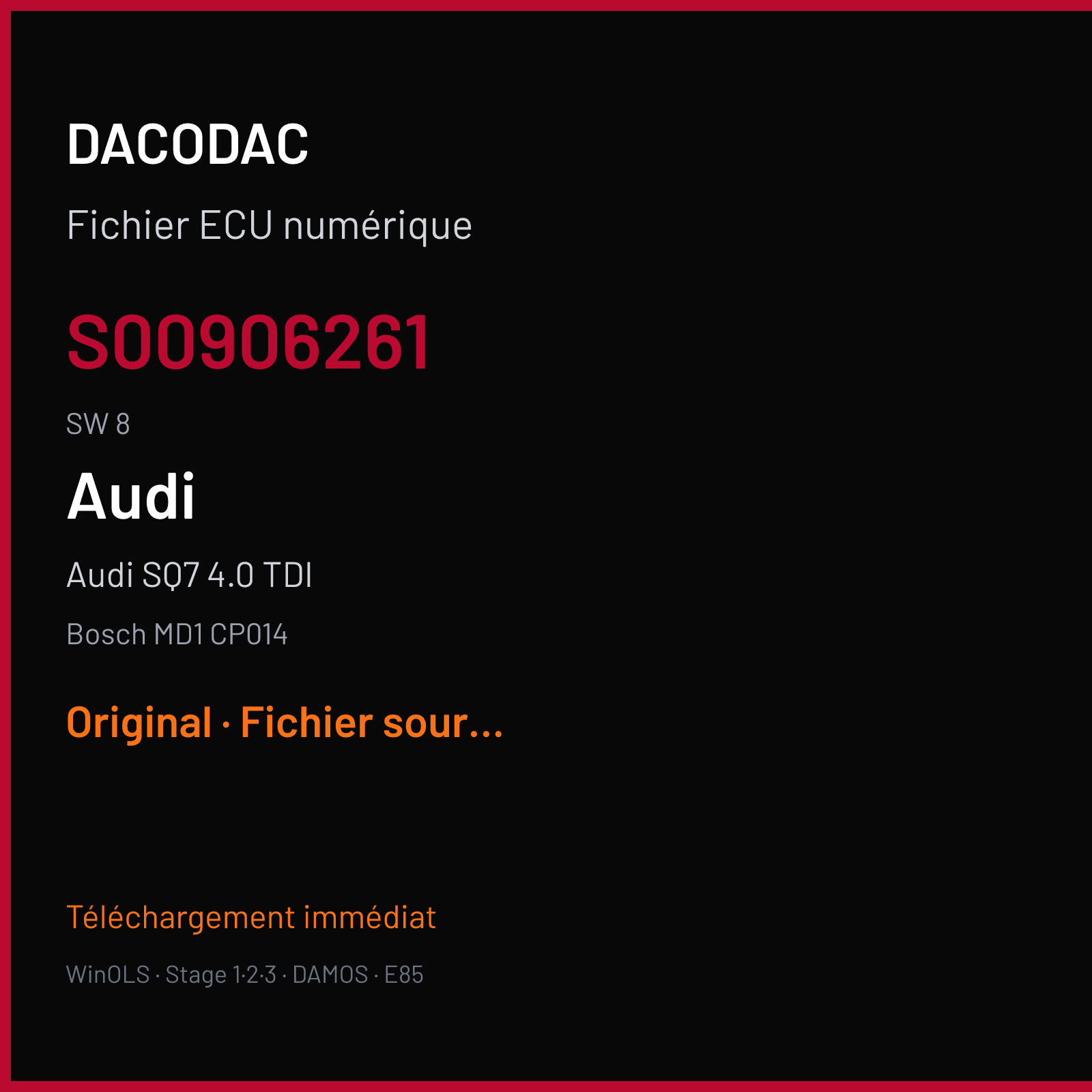 Audi SQ7 4.0 TDI 435 ch (2017) — Bosch MD1 CP014 — S00906261 · 8 · 4M0997409 073786 — Original