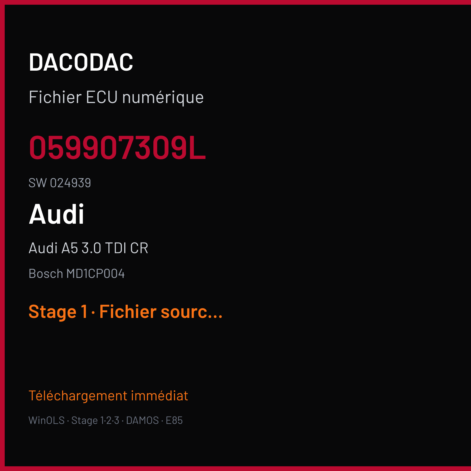 Audi A5 3.0 TDI CR (2018) — Bosch MD1CP004 — 059907309L · 024939 — Stage 1