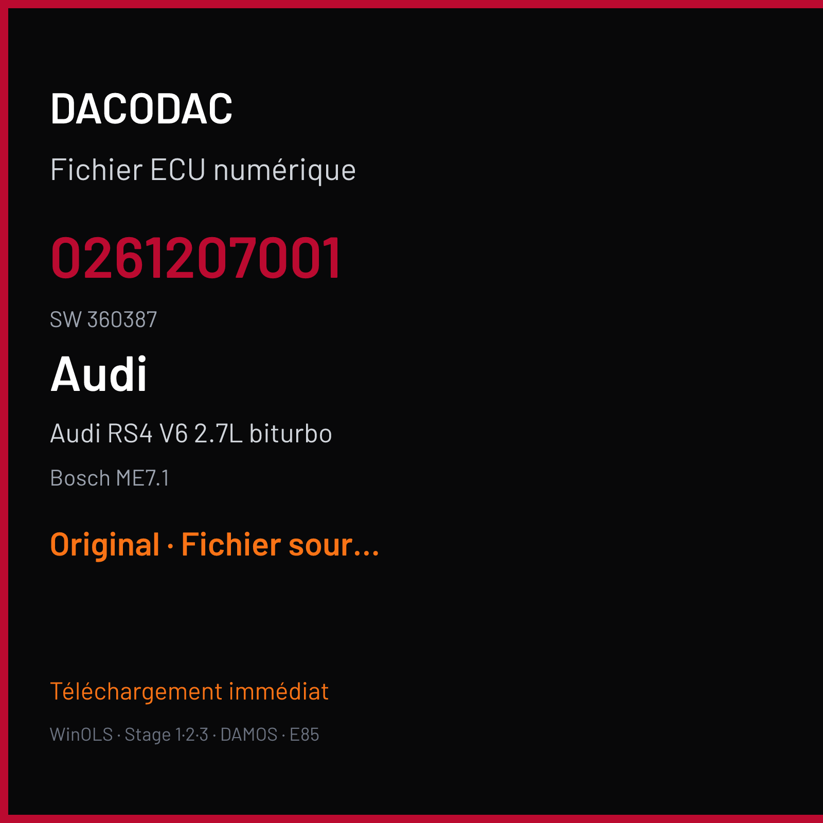 Audi RS4 V6 2.7L biturbo (2001) — Bosch ME7.1 — 0261207001 · 360387 — Original