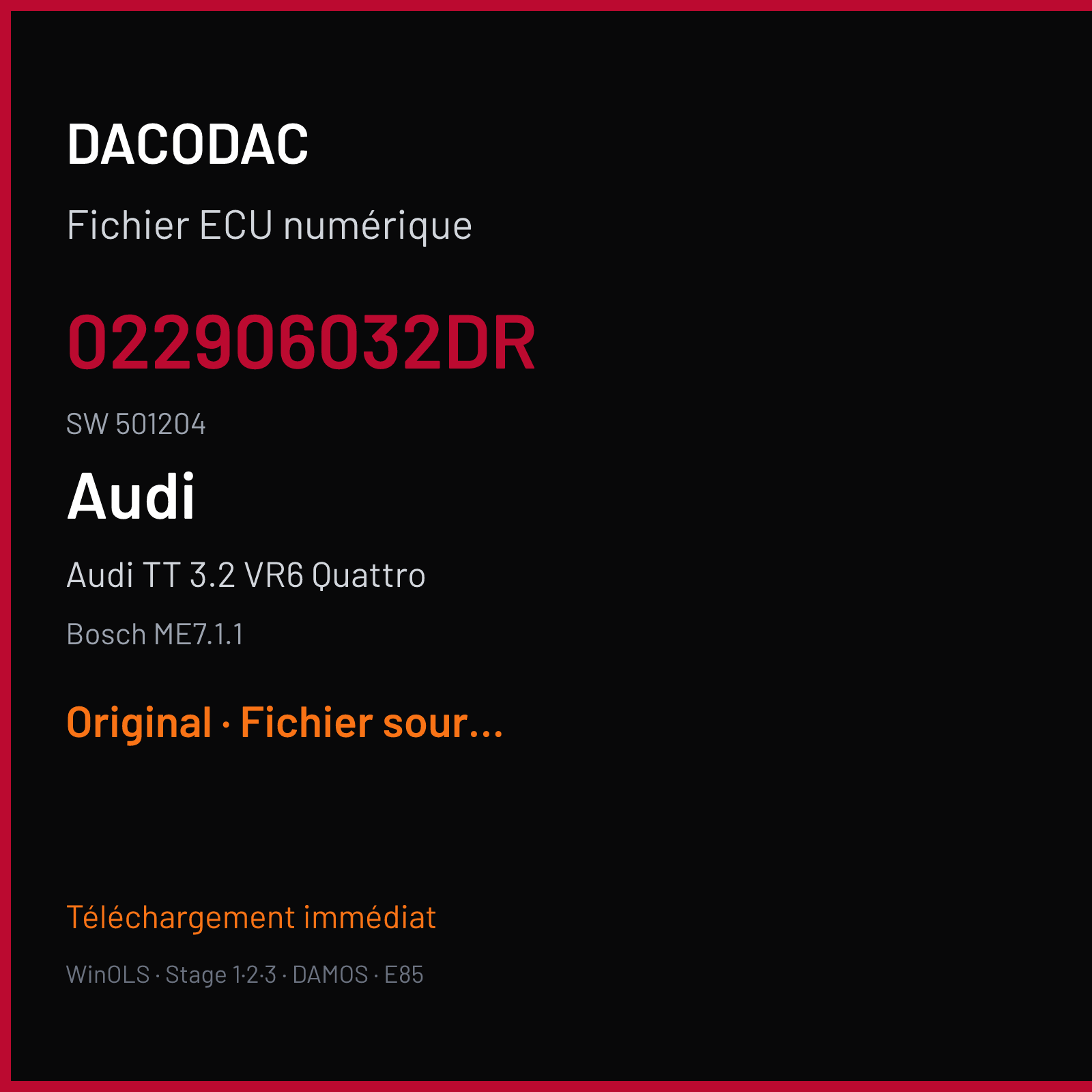 Audi TT 3.2 VR6 Quattro — Bosch ME7.1.1 — 022906032DR · 501204 — Original