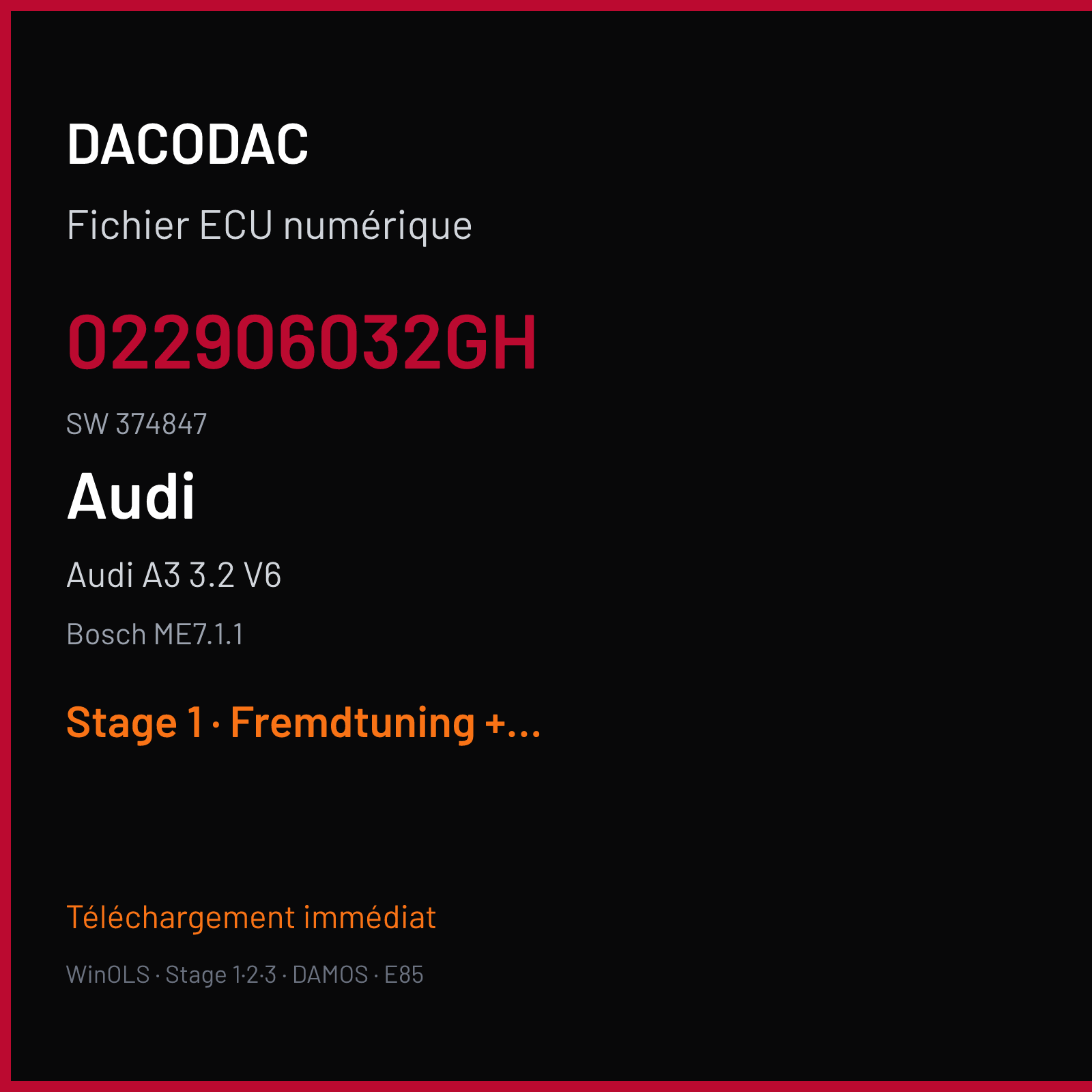 Audi A3 3.2 V6 (2003) — Bosch ME7.1.1 — 022906032GH · 374847 — Stage 1