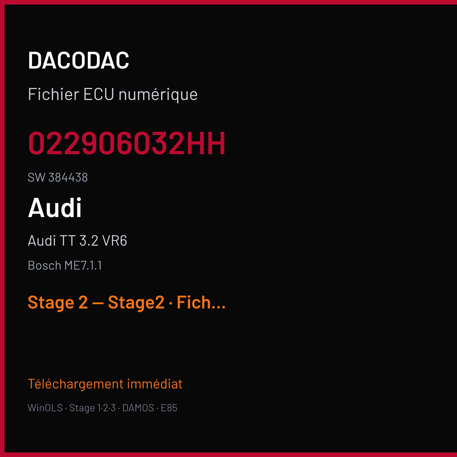 Audi TT 3.2 VR6 (2004) — Bosch ME7.1.1 — 022906032HH · 384438 — Stage 2 — Stage2