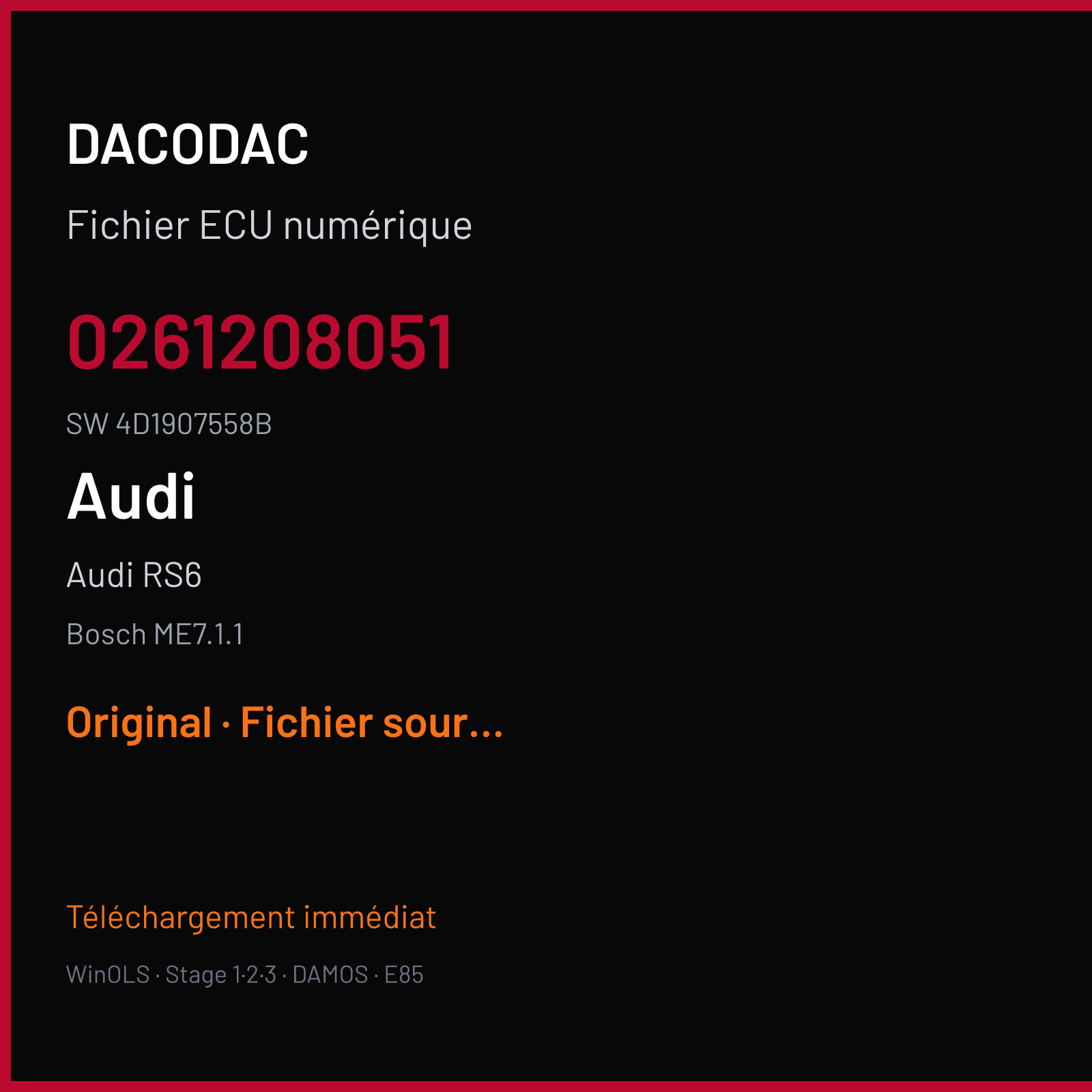 Audi RS6 — Bosch ME7.1.1 — 0261208051 · 4D1907558B · 368087 — Original