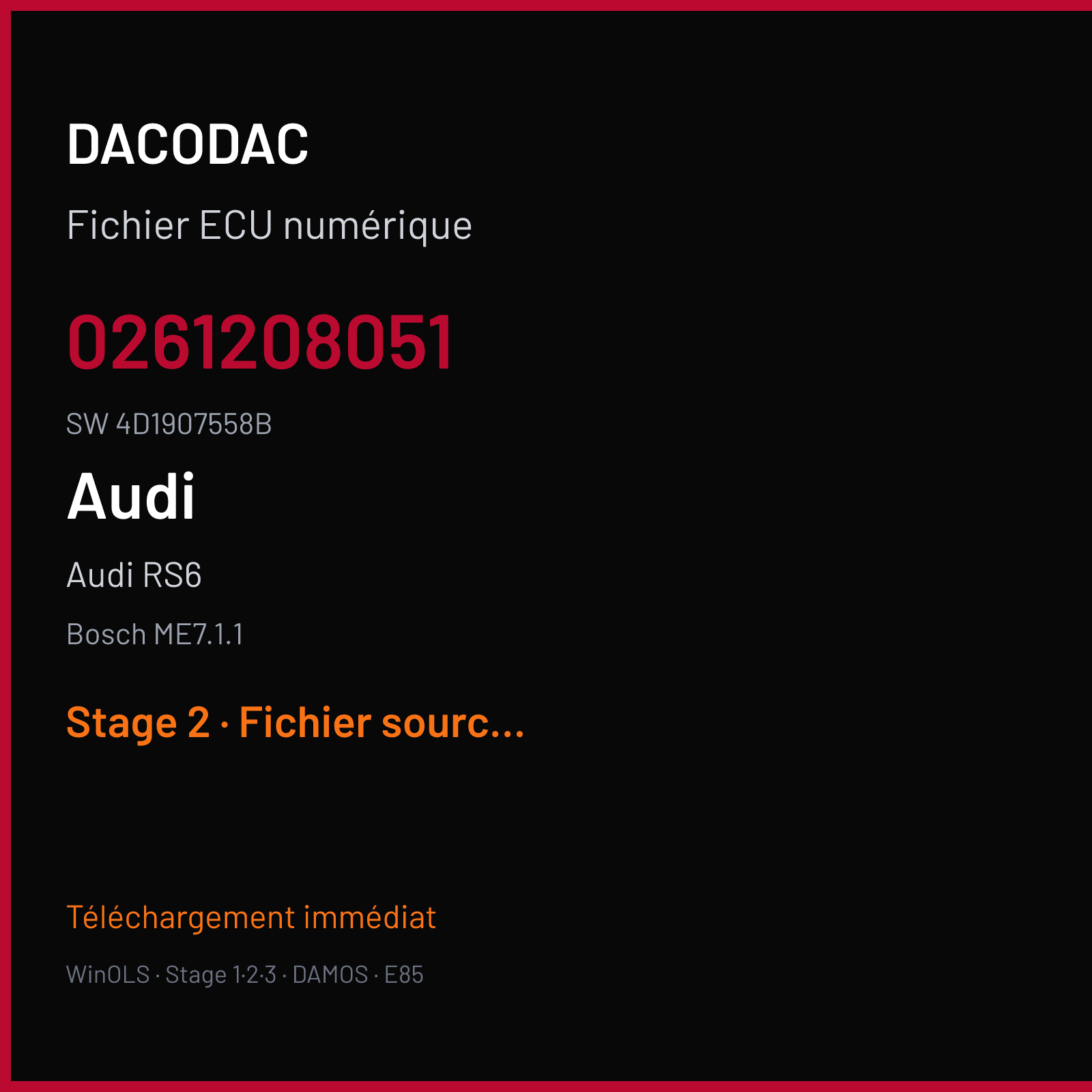 Audi RS6 — Bosch ME7.1.1 — 0261208051 · 4D1907558B · 368087 — Stage 2