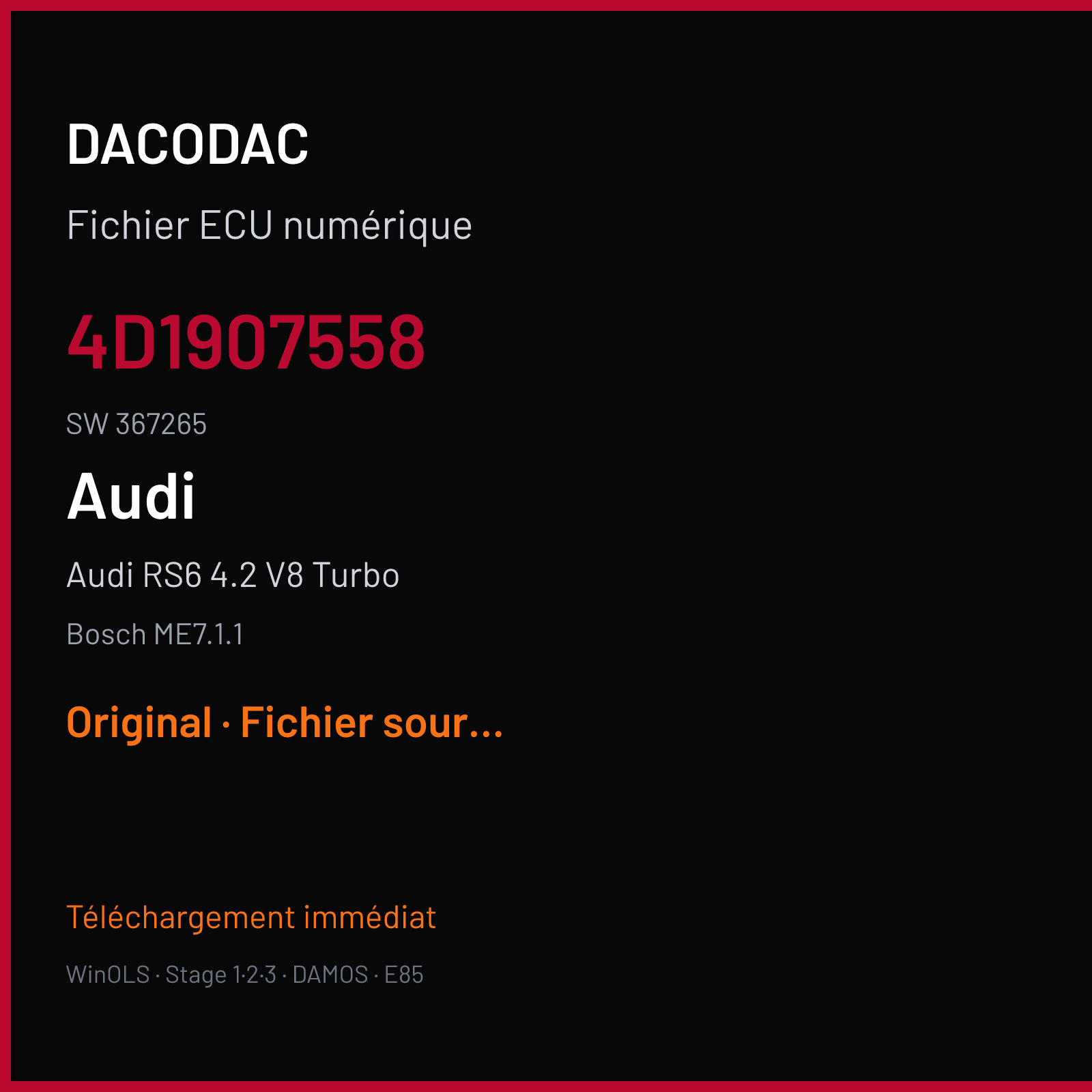Audi RS6 4.2 V8 Turbo (2004) — Bosch ME7.1.1 — 4D1907558 · 367265 — Original