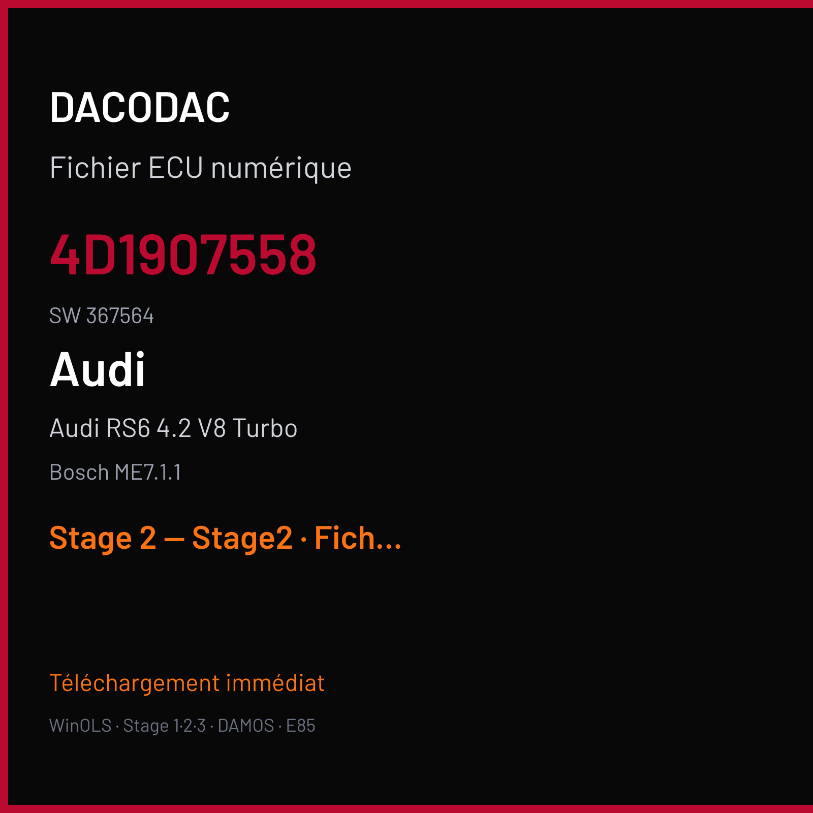 Audi RS6 4.2 V8 Turbo (2003) — Bosch ME7.1.1 — 4D1907558 · 367564 — Stage 2 — Stage2
