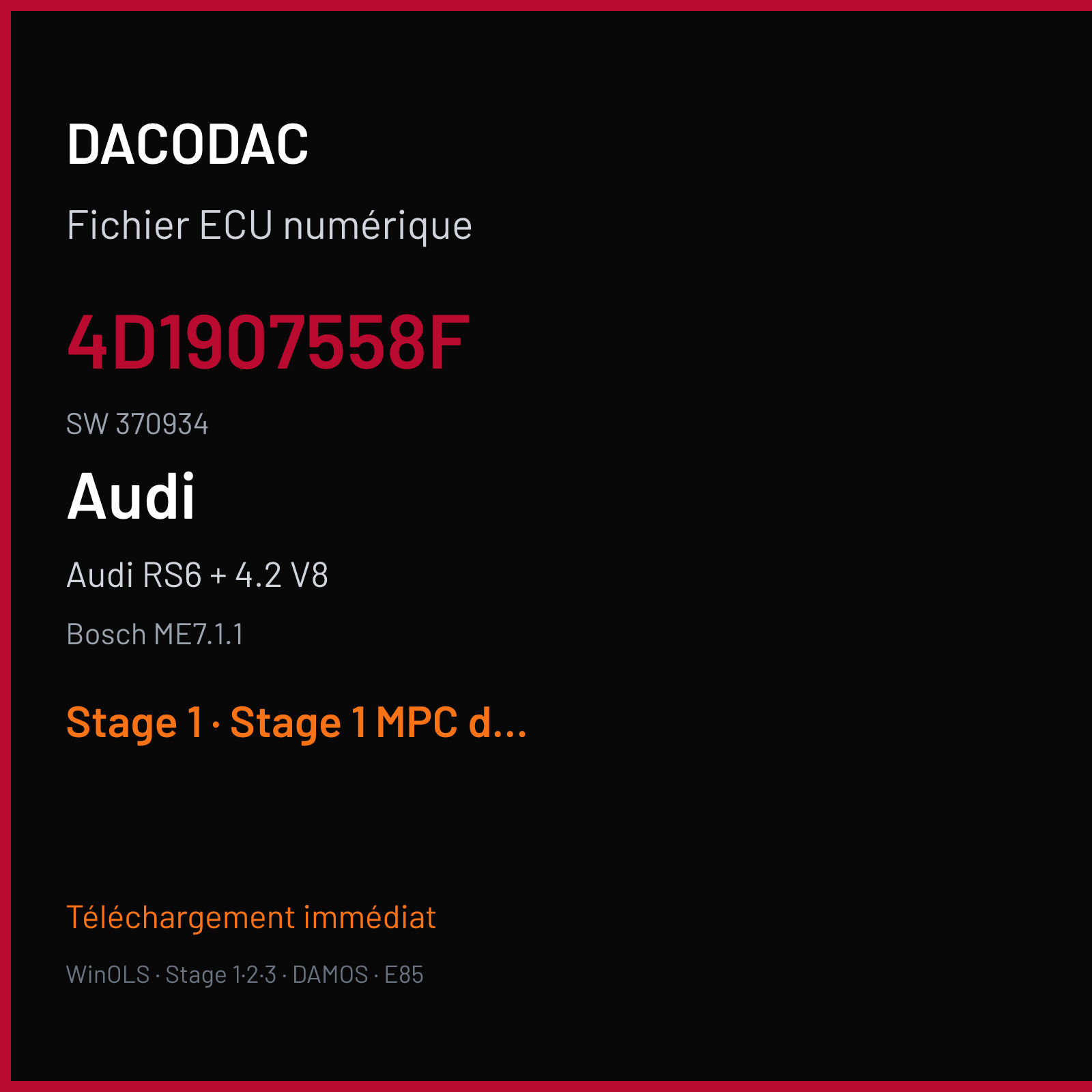 Audi RS6 + 4.2 V8 (2003) — Bosch ME7.1.1 — 4D1907558F · 370934 — Stage 1