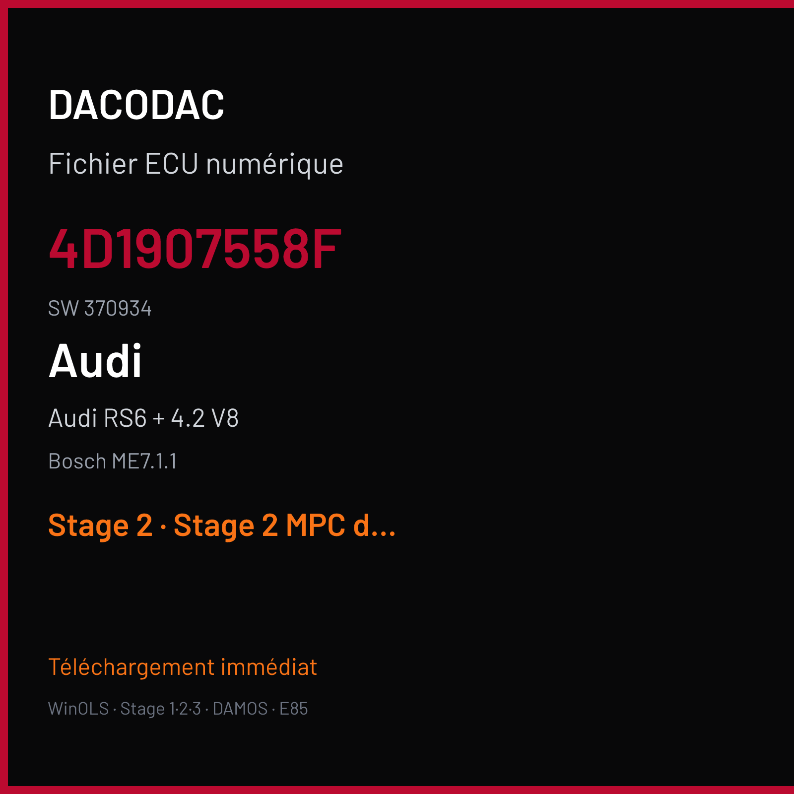 Audi RS6 + 4.2 V8 (2003) — Bosch ME7.1.1 — 4D1907558F · 370934 — Stage 2