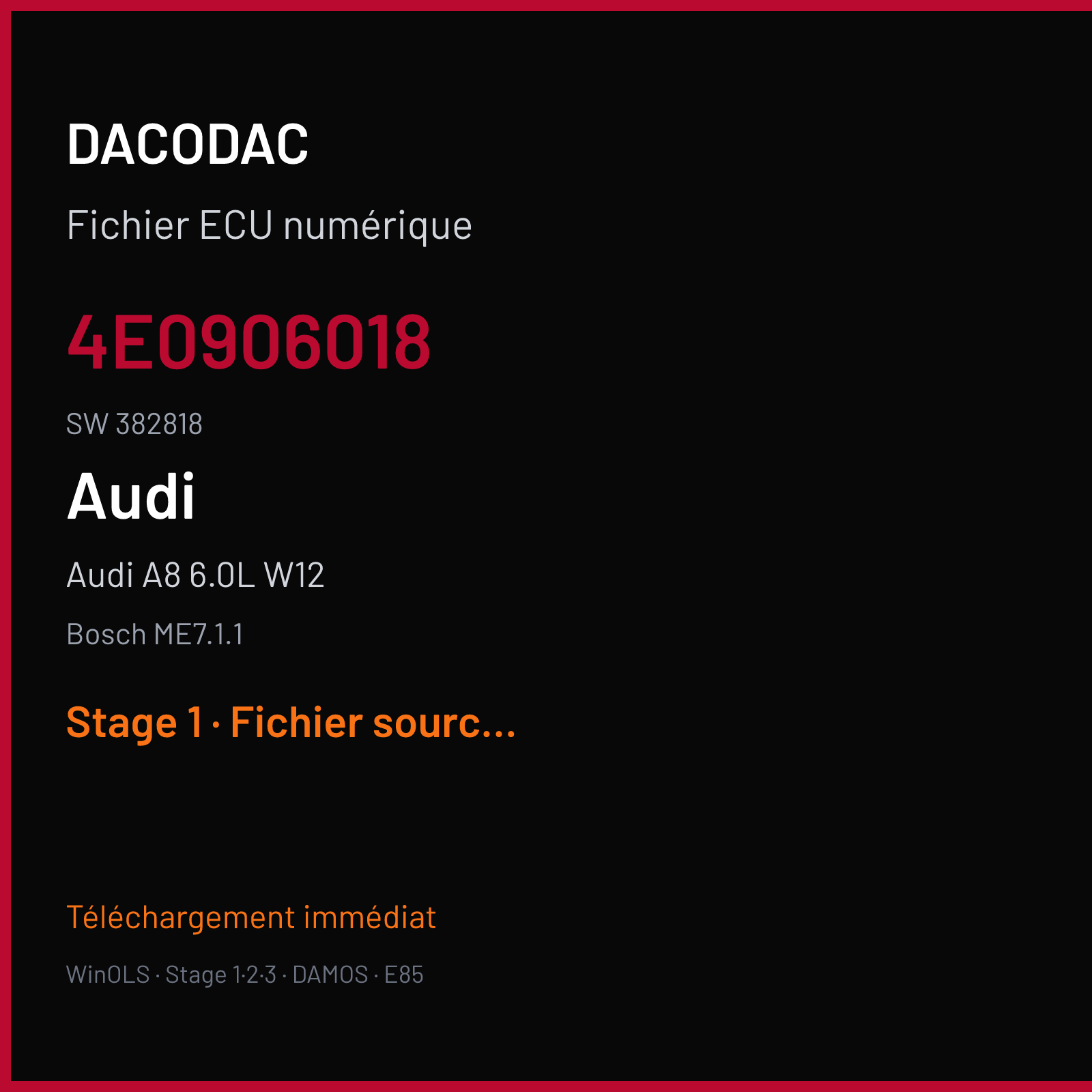 Audi A8 6.0L W12 (2008) — Bosch ME7.1.1 — 4E0906018 · 382818 — Stage 1