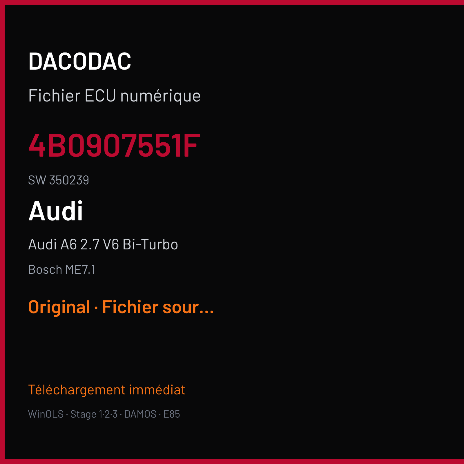 Audi A6 2.7 V6 Bi-Turbo (2002) — Bosch ME7.1 — 4B0907551F · 350239 — Original