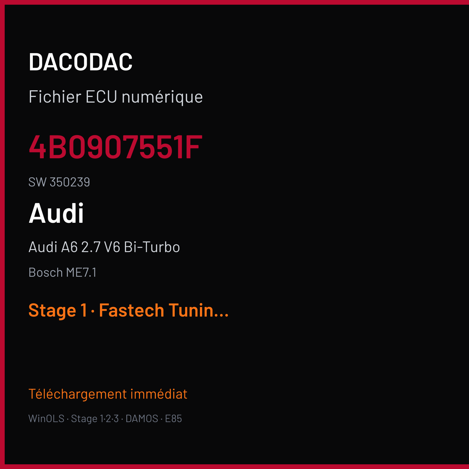 Audi A6 2.7 V6 Bi-Turbo (2002) — Bosch ME7.1 — 4B0907551F · 350239 — Stage 1