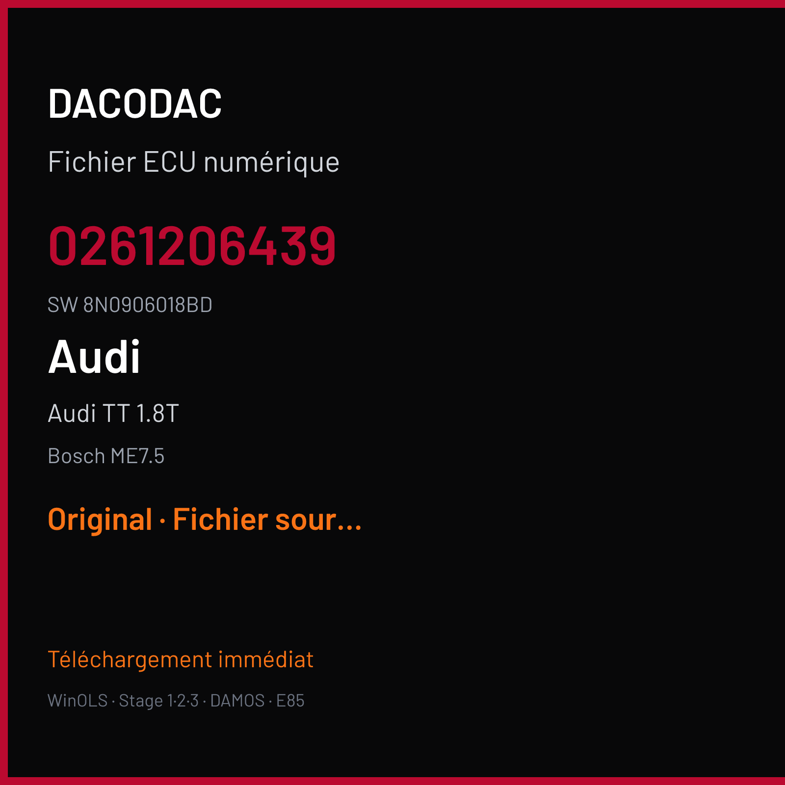 Audi TT 1.8T (2003) — Bosch ME7.5 — 0261206439 · 8N0906018BD — Original