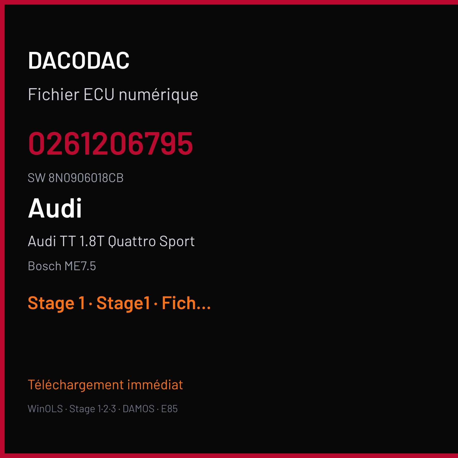 Audi TT 1.8T Quattro Sport — Bosch ME7.5 — 0261206795 · 8N0906018CB — Stage 1