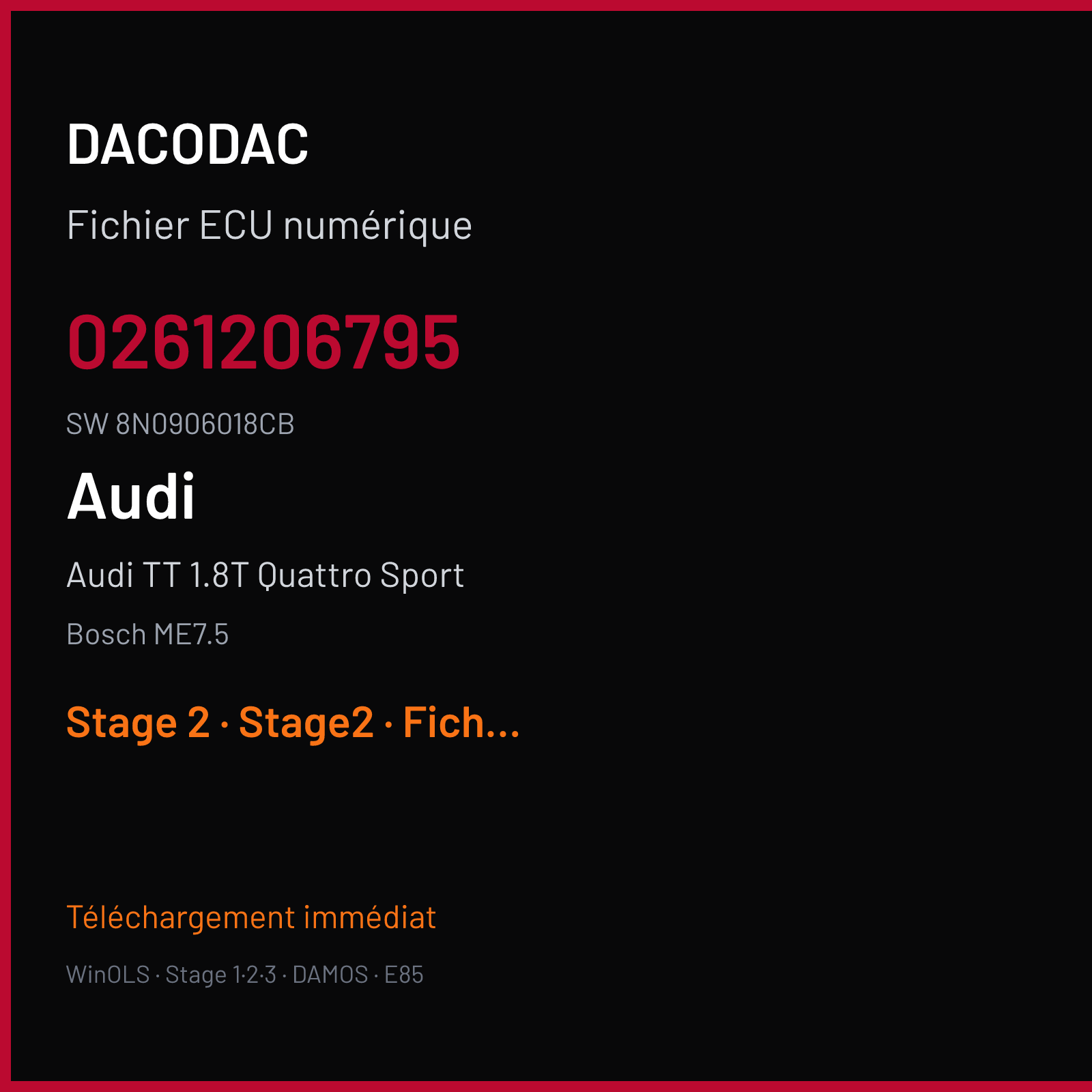 Audi TT 1.8T Quattro Sport — Bosch ME7.5 — 0261206795 · 8N0906018CB — Stage 2