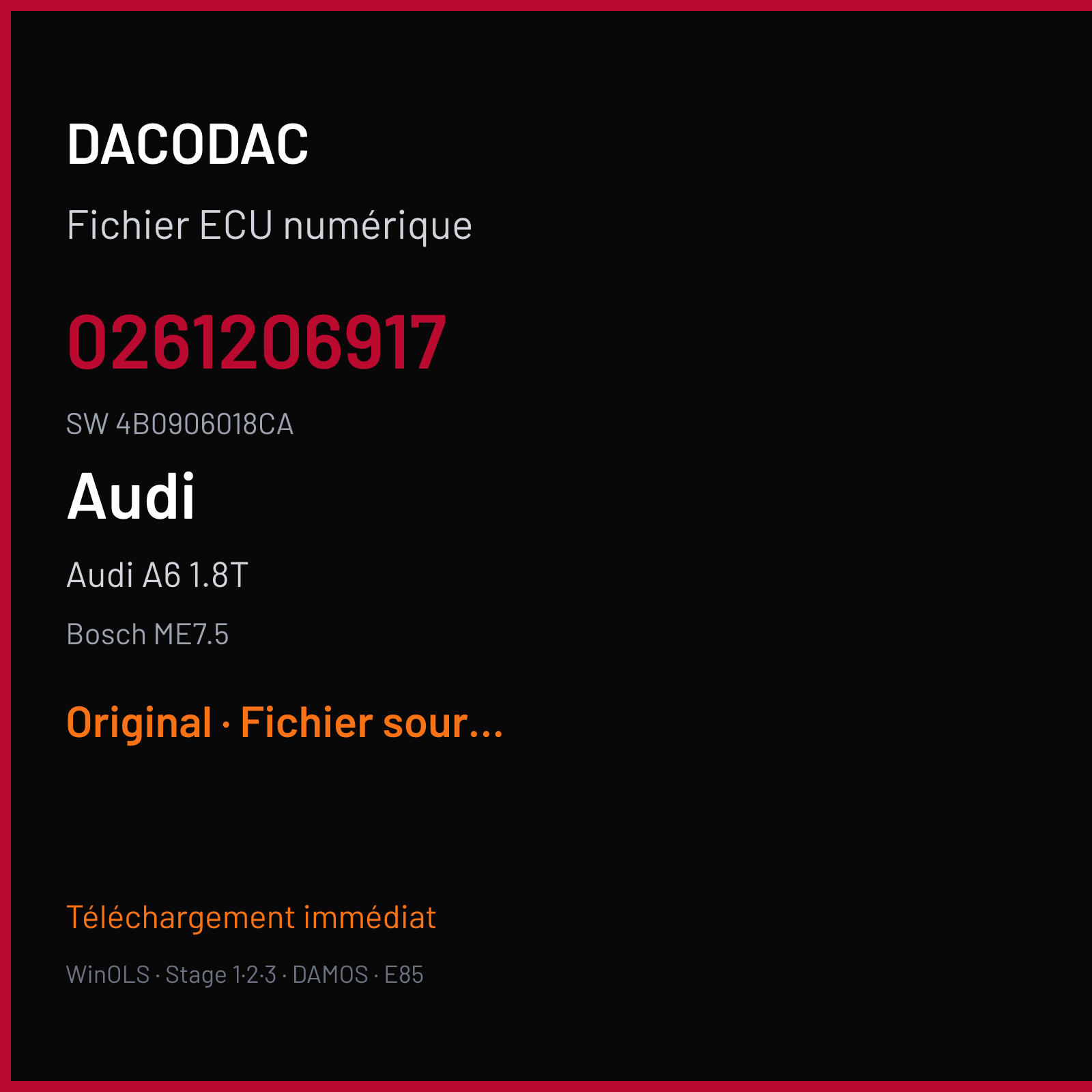 Audi A6 1.8T (2001) — Bosch ME7.5 — 0261206917 · 4B0906018CA — Original