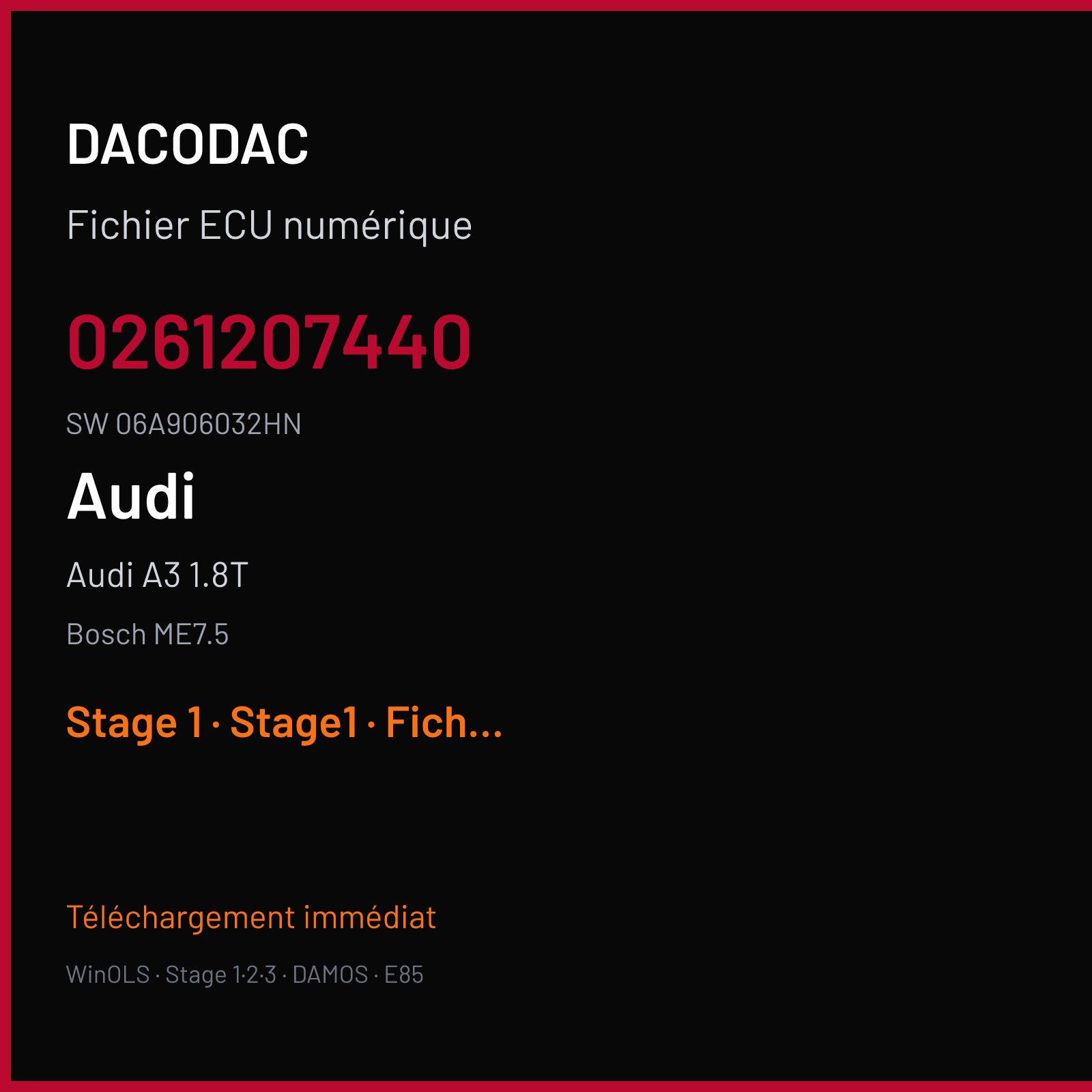 Audi A3 1.8T (2002) — Bosch ME7.5 — 0261207440 · 06A906032HN — Stage 1
