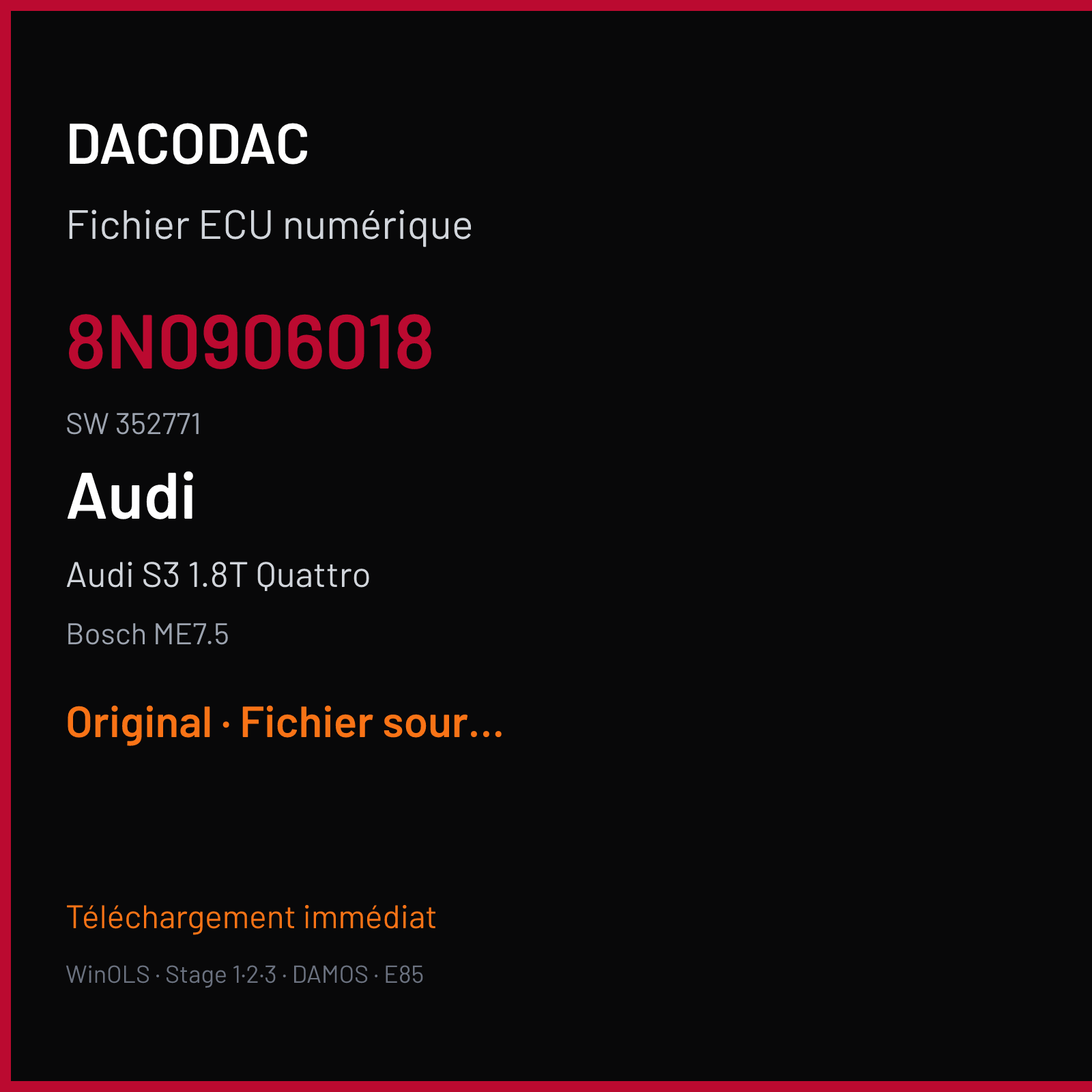 Audi S3 1.8T Quattro (2001) — Bosch ME7.5 — 8N0906018 · 352771 — Original