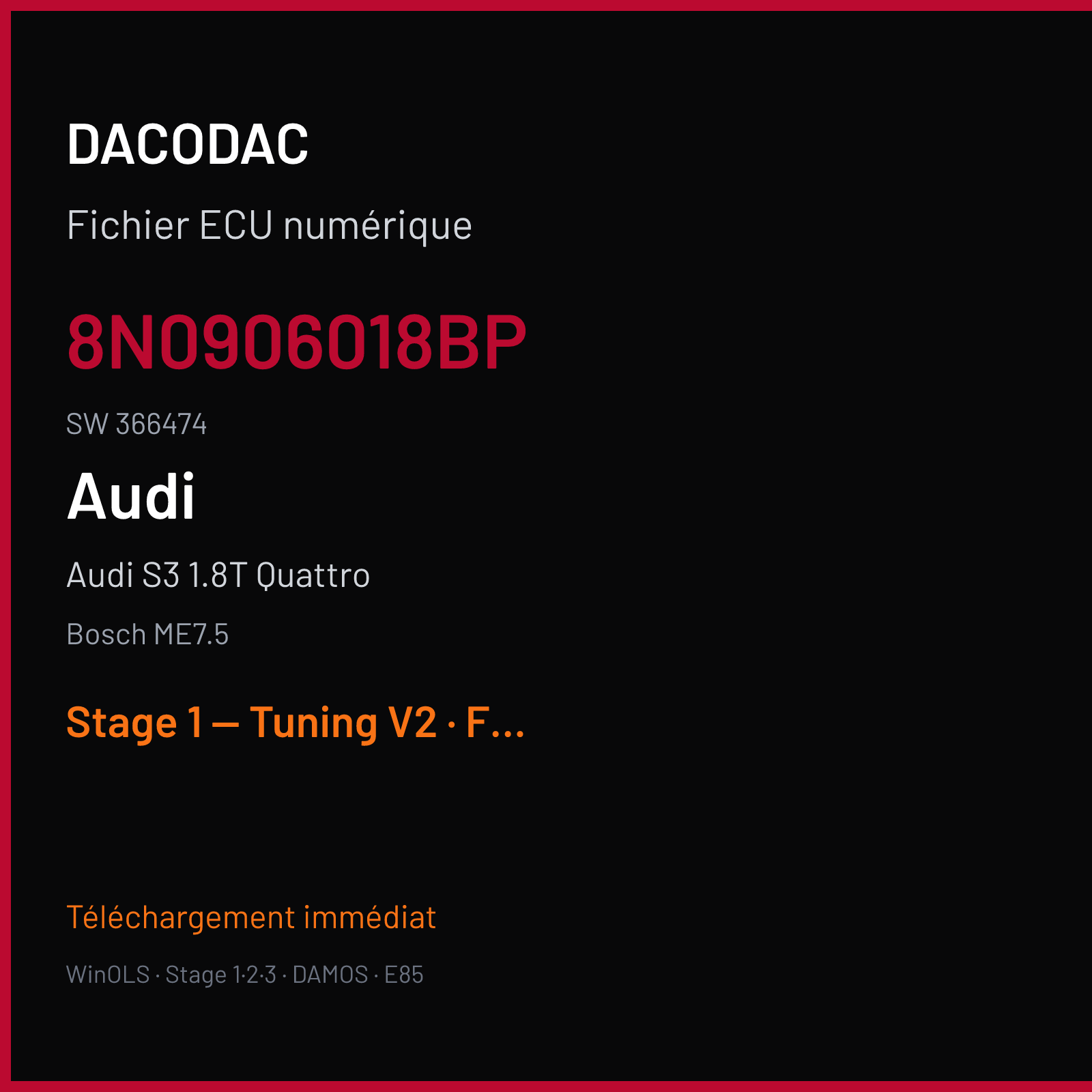 Audi S3 1.8T Quattro — Bosch ME7.5 — 8N0906018BP · 366474 — Stage 1 — Tuning V2