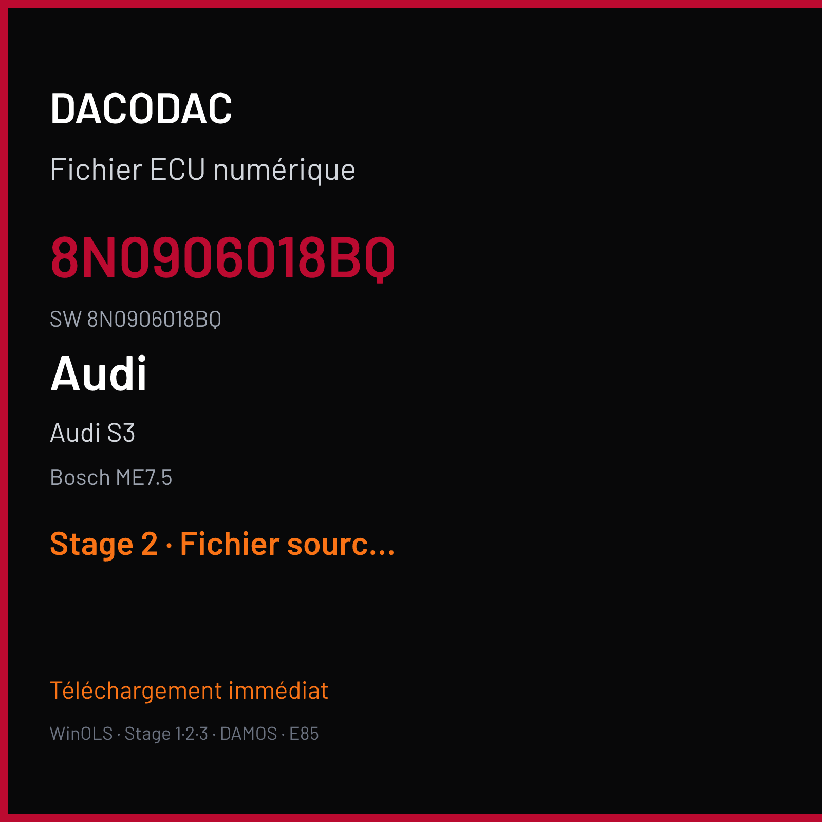 Audi S3 — Bosch ME7.5 — 8N0906018BQ · 8N0906018BQ · 366847 — Stage 2