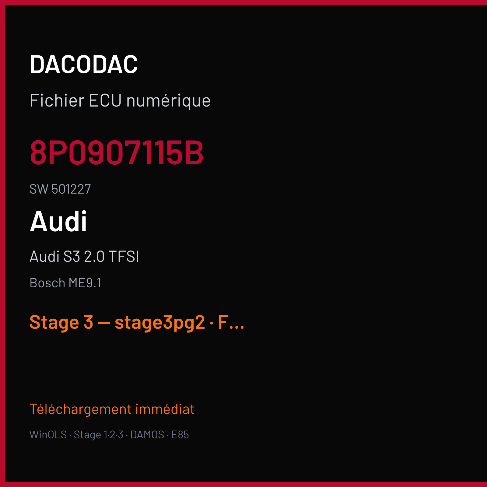 Audi S3 2.0 TFSI (2008) — Bosch ME9.1 — 8P0907115B · 501227 — Stage 3 — stage3pg2