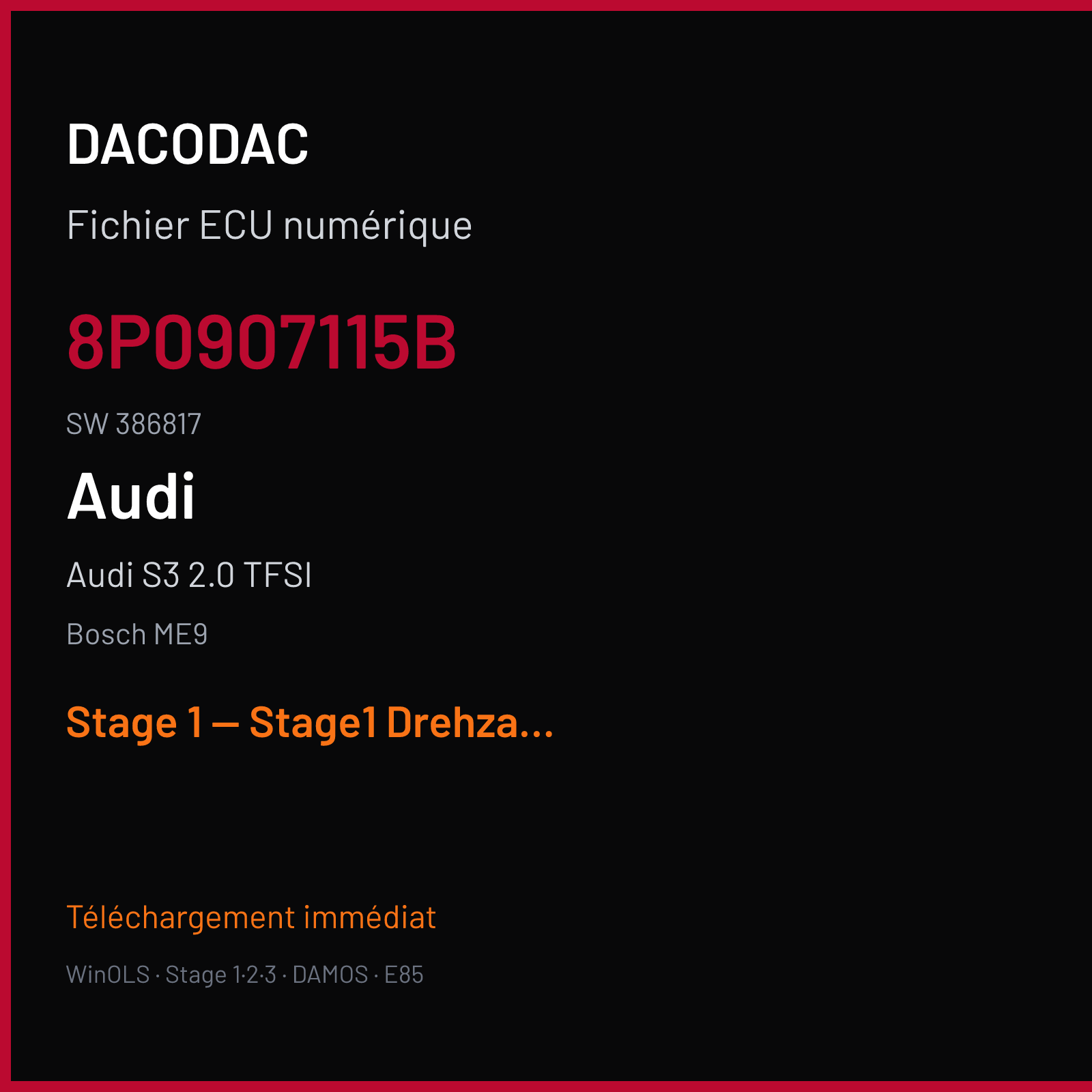 Audi S3 2.0 TFSI (2005) — Bosch ME9 — 8P0907115B · 386817 — Stage 1 — Stage1 Drehzahl erhöht