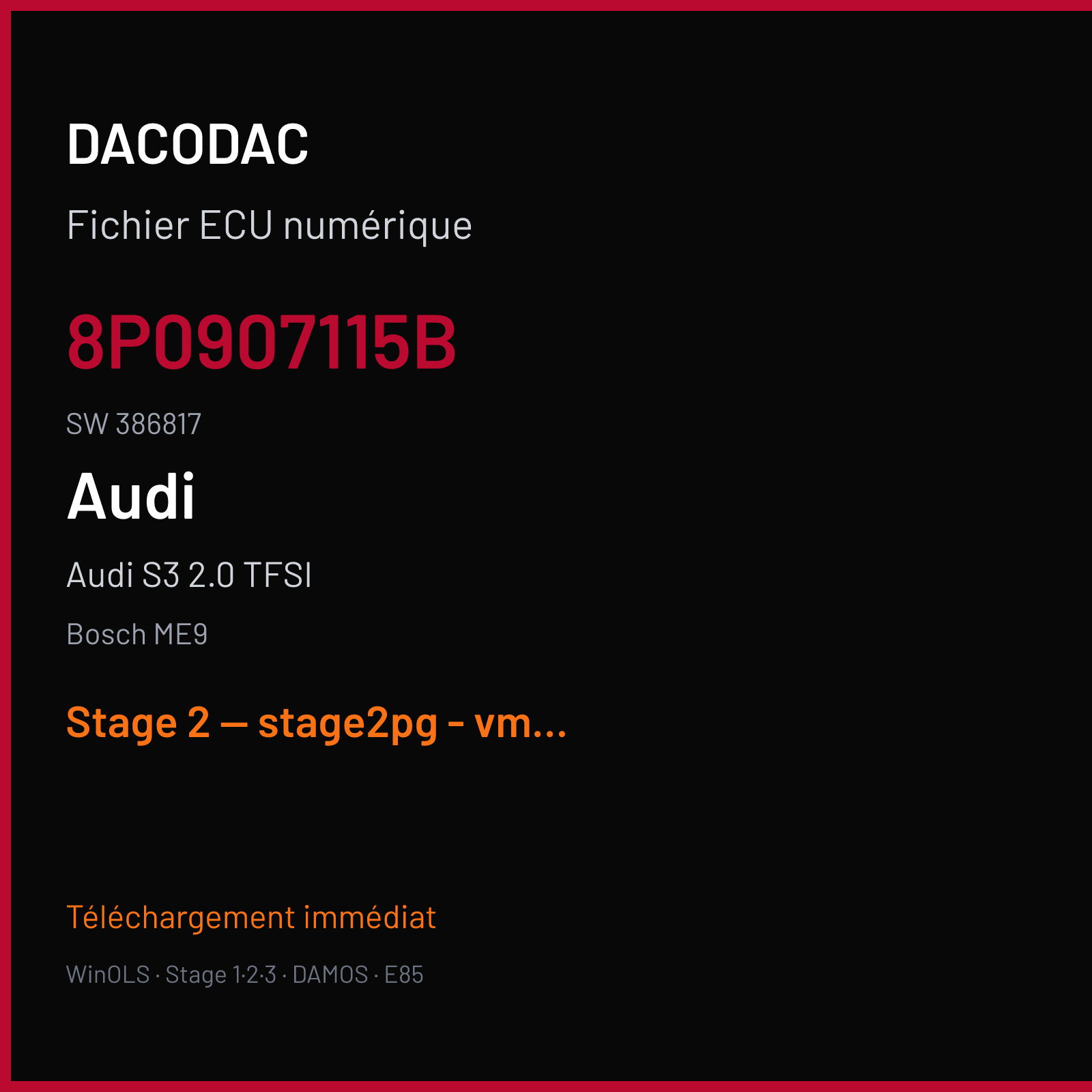 Audi S3 2.0 TFSI (2005) — Bosch ME9 — 8P0907115B · 386817 — Stage 2 — stage2pg - vmax - rpm - ron98