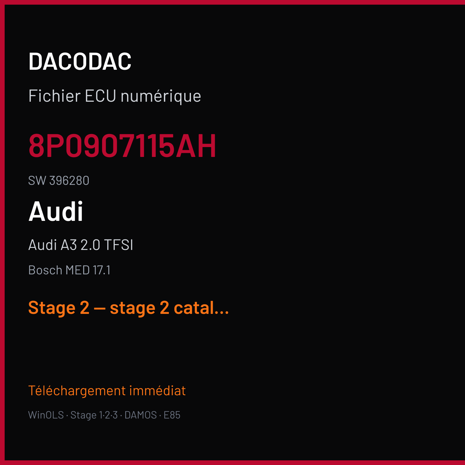 Audi A3 2.0 TFSI (2009) — Bosch MED 17.1 — 8P0907115AH · 396280 — Stage 2 — stage 2 catalyst off