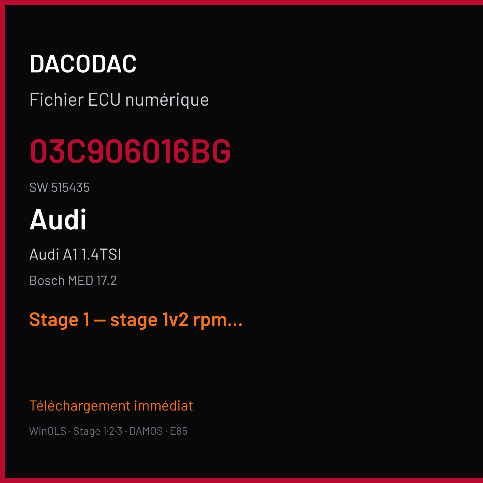 Audi A1 1.4TSI (2014) — Bosch MED 17.2 — 03C906016BG · 515435 — Stage 1 — stage 1v2 rpm limit mod