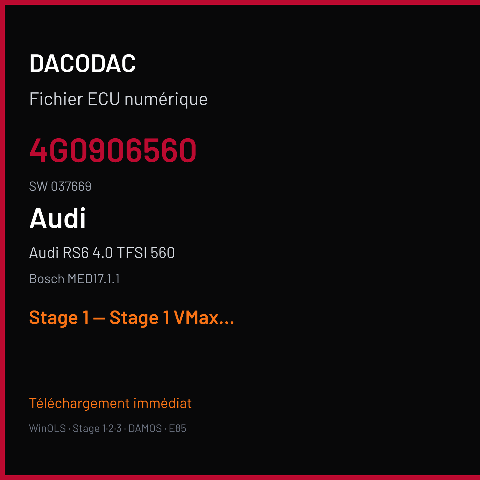 Audi RS6 4.0 TFSI 560 (2015) — Bosch MED17.1.1 — 4G0906560 · 037669 — Stage 1 — Stage 1 VMax OFF