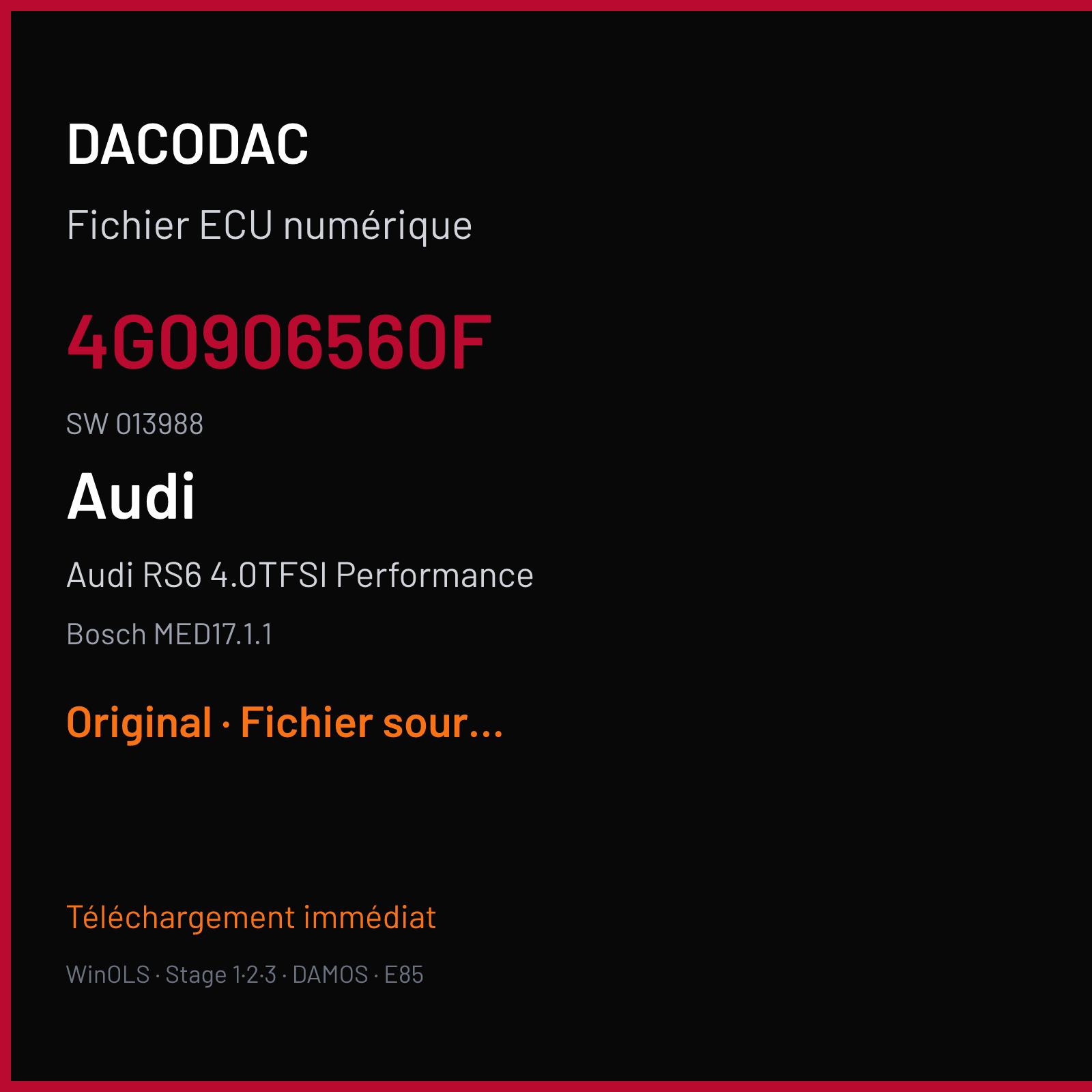 Audi RS6 4.0TFSI Performance (2017) — Bosch MED17.1.1 — 4G0906560F · 013988 — Original