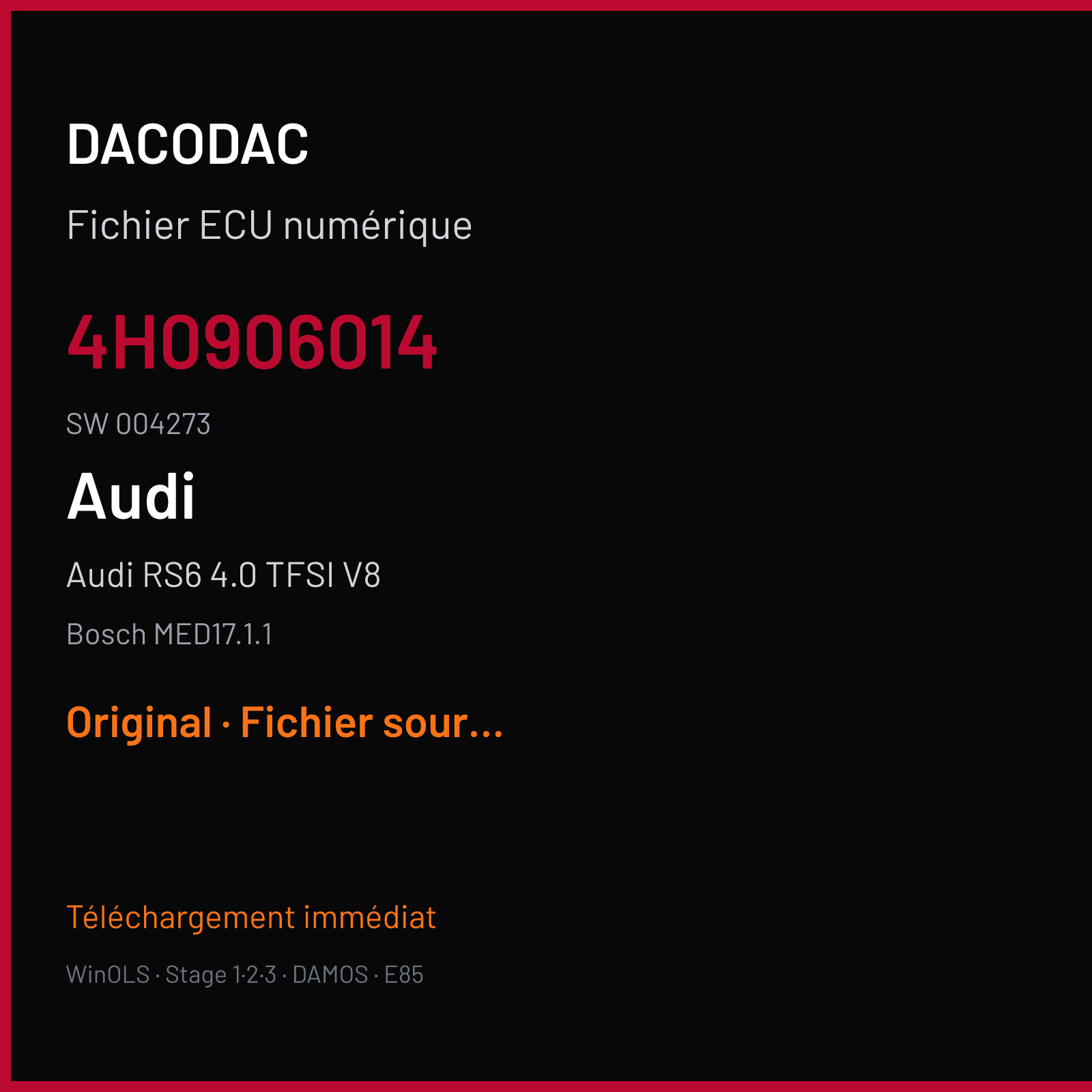 Audi RS6 4.0 TFSI V8 (2015) — Bosch MED17.1.1 — 4H0906014 · 004273 — Original