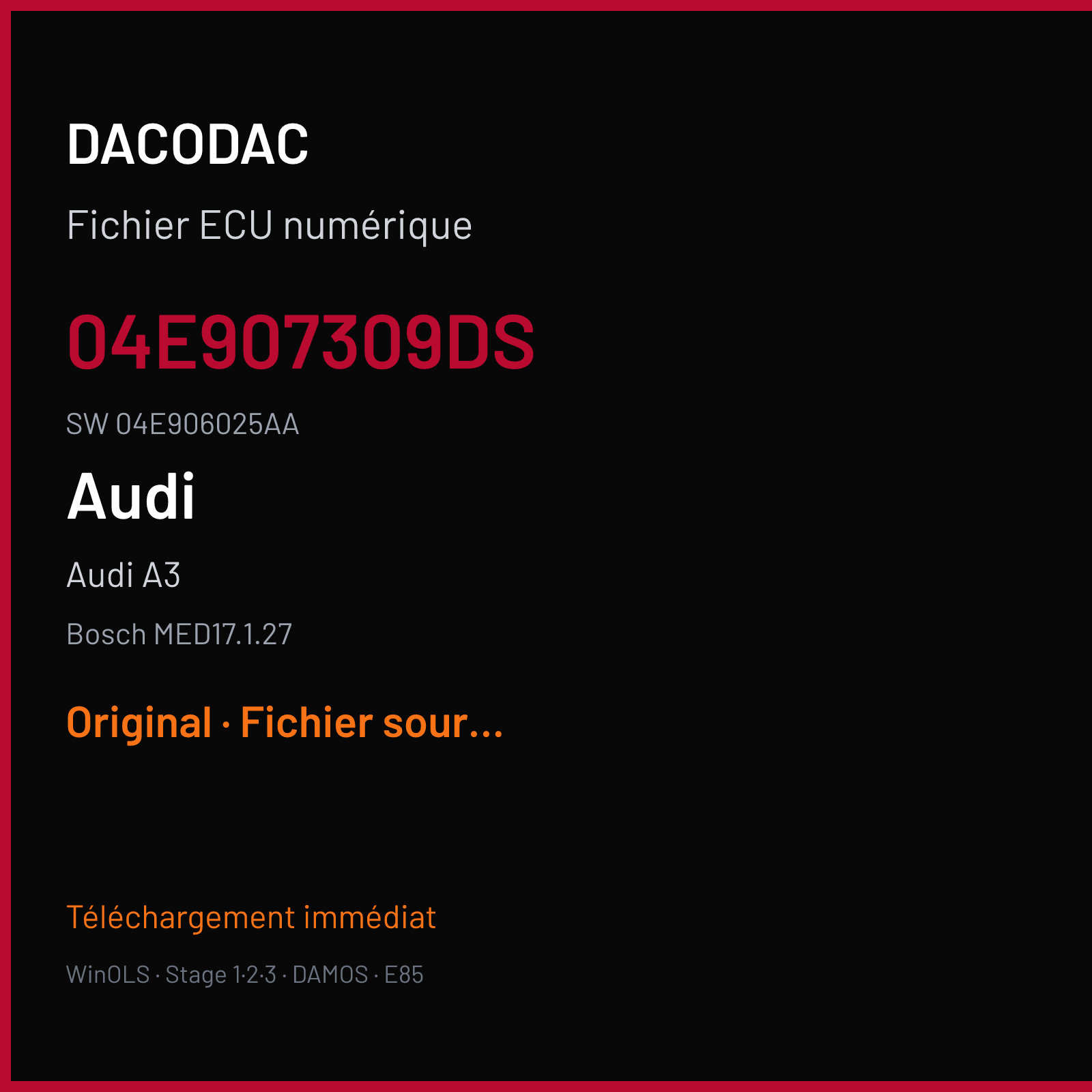 Audi A3 (2017) — Bosch MED17.1.27 — 04E907309DS · 04E906025AA · 048726 — Original